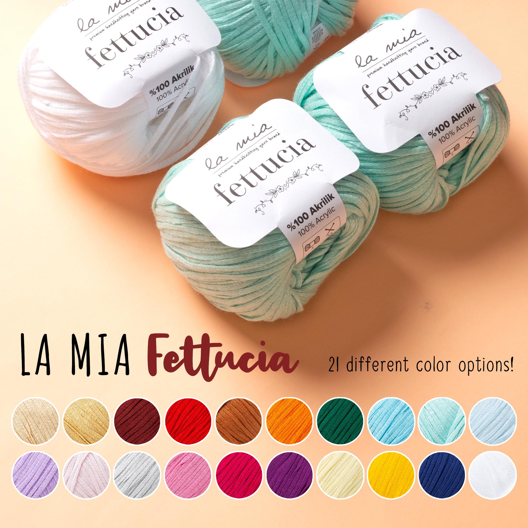 6-Pack La Mia Fettucia Chainette Tape Yarn - 100% Acrylic, 10.5oz Total (1.76oz/50g Each), 131 Yards (120m) per Ball, Light DK Weight, Navy Blue (L023) - Perfect for Knitting, Crocheting, and DIY Craft Projects