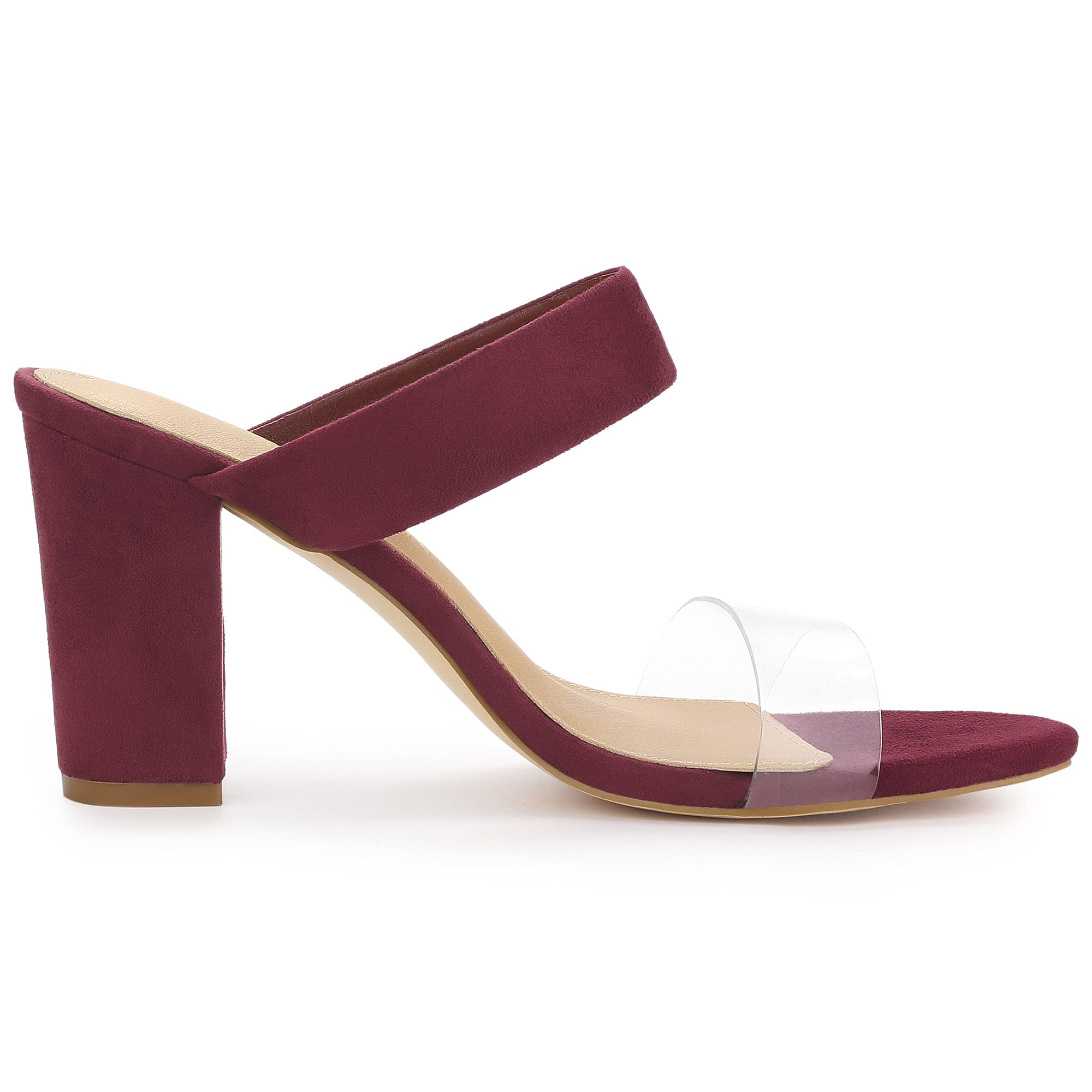 Allegra K Women's Dual Clear Strap Block Heel Slide Sandals - Comfortable Summer Dress Shoes for Weddings, Parties & Office Wear