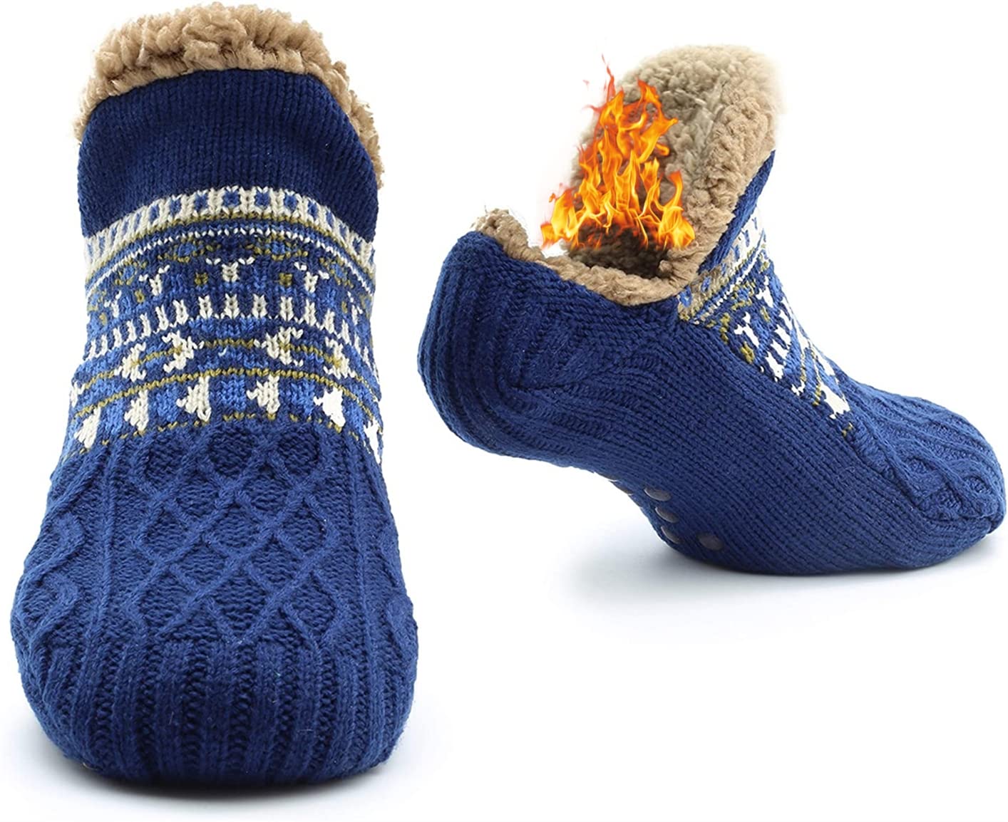 **Men's Warm Fluffy Slipper Socks - Non-Slip Knitted Thermal Winter Socks for Indoor & Outdoor Comfort - Cozy House Shoes for Relaxing at Home, Lounging, and Cold Weather**