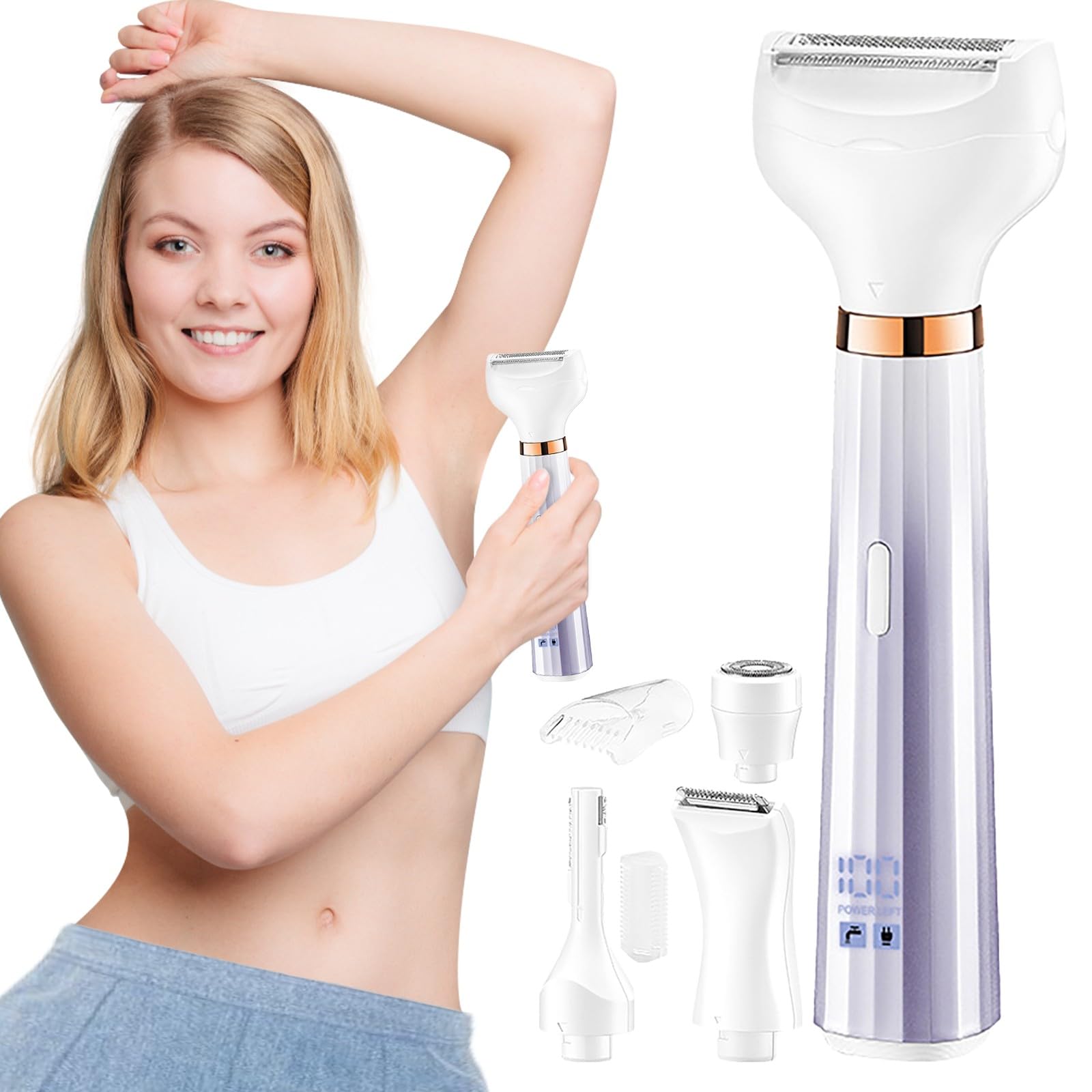 5-in-1 Electric Razor for Women - Painless Hair Removal for Face, Nose, Eyebrows, Armpits, Legs & Bikini Area | Purple Women's Shaver | Perfect for Travel, Gym & Daily Grooming Routine