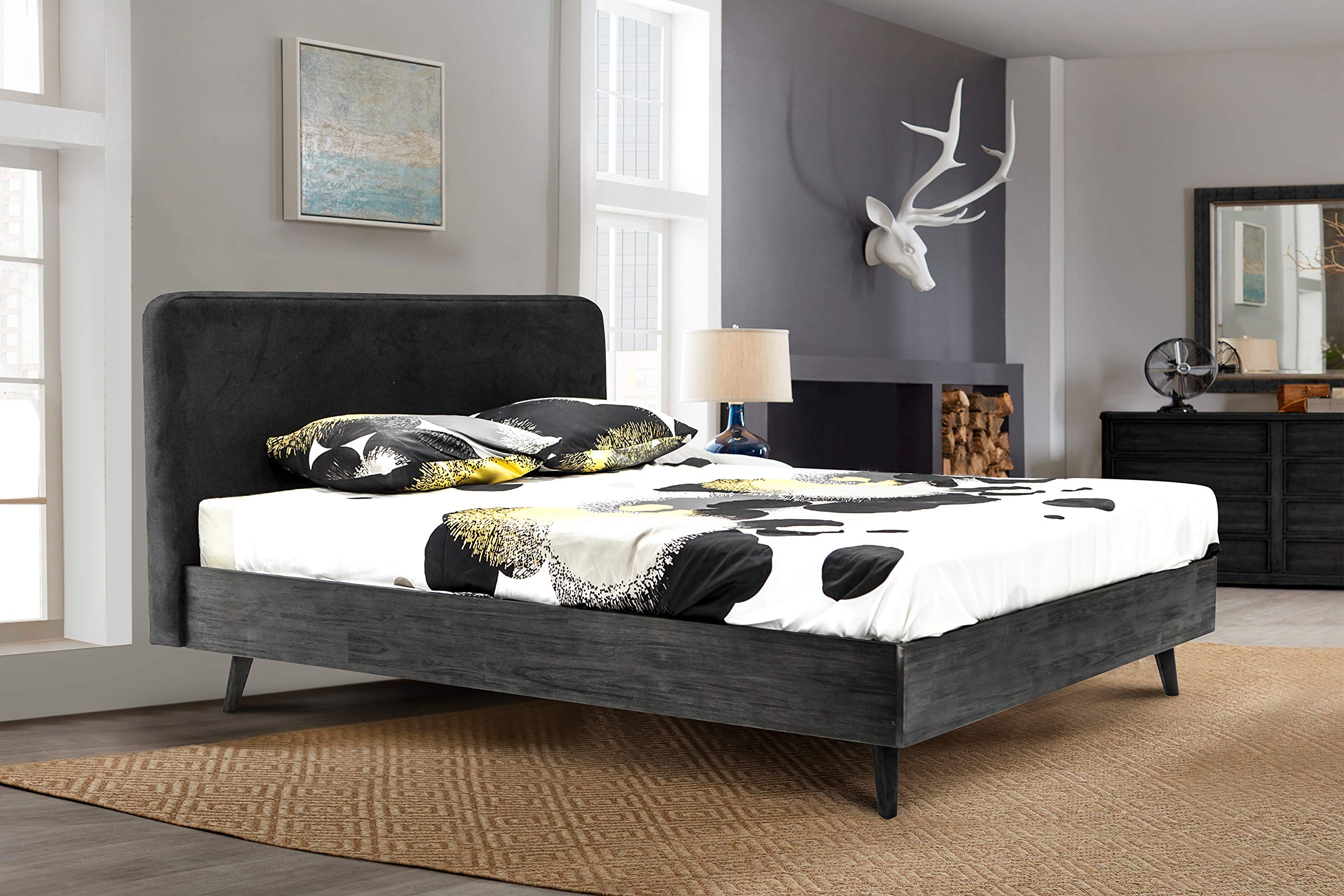Armen Living Mohave 3-Piece Acacia Wood Queen Bedroom Set with 2 Nightstands, Gray - Modern Platform Bed Frame for Master Bedroom & Guest Room Decor