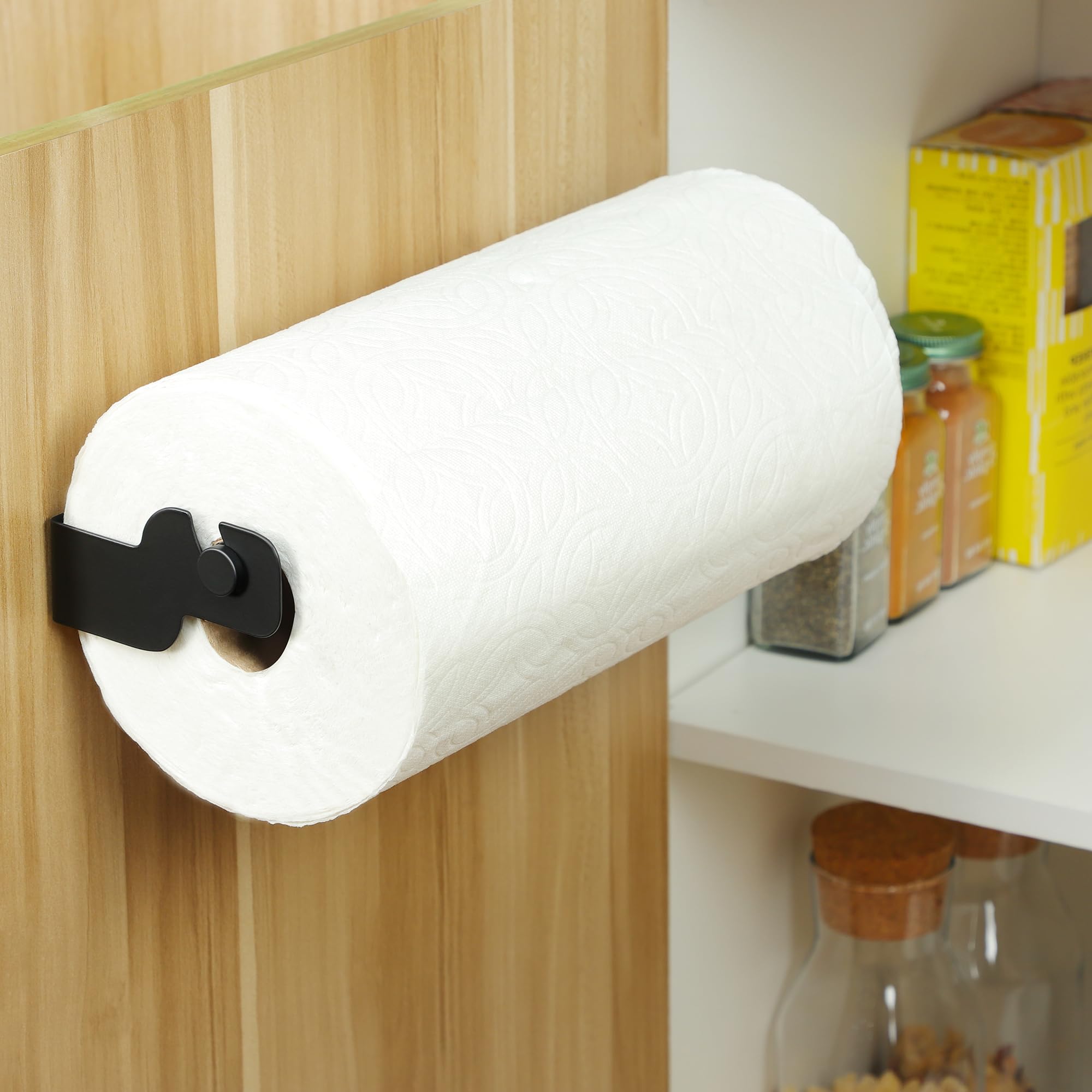 ZUNTO Black Stainless Steel Under Cabinet Paper Towel Holder - Adhesive & Wall Mount Kitchen Towel Roll Holder for Easy Access | Perfect for Small Spaces, RVs, and Apartments