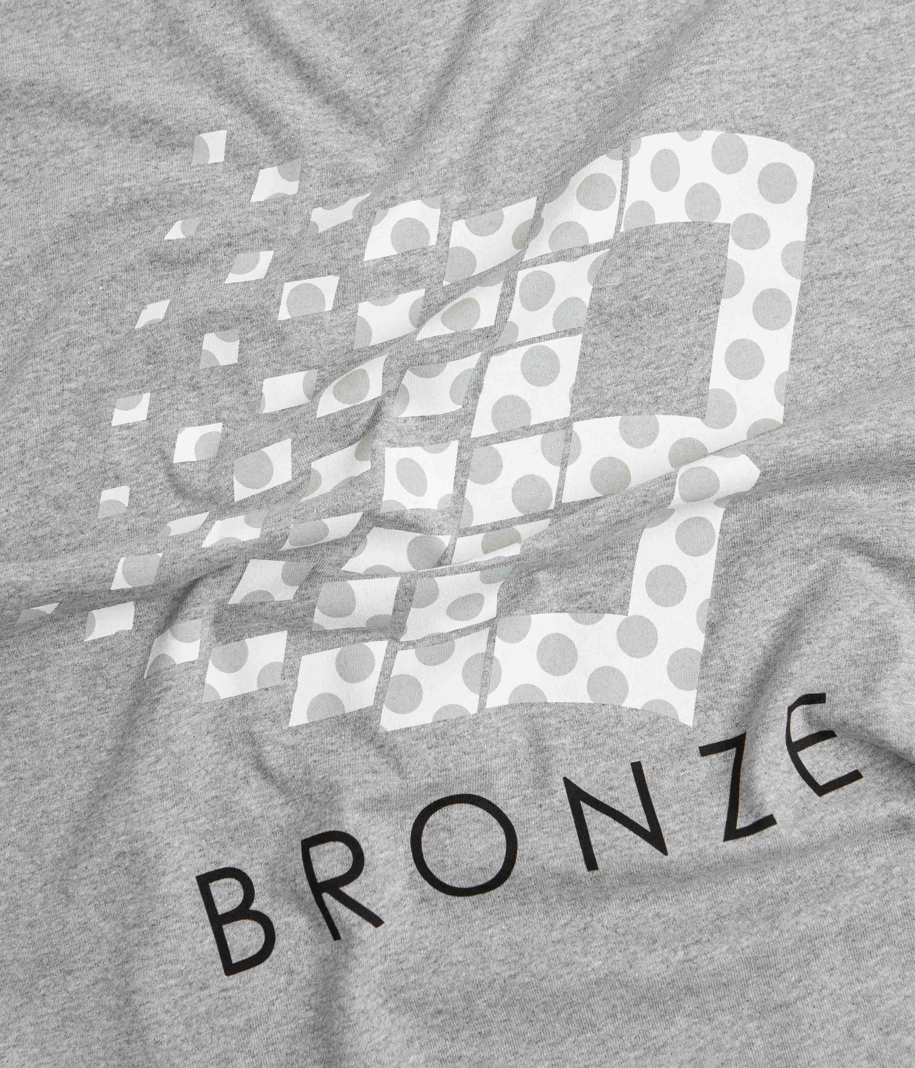 Bronze 56K Polka Dot Logo T-Shirt - Heather Grey Cotton Vintage Style Tee for Men & Women | Casual Wear, Music Festival Outfit, Retro Fashion Statement