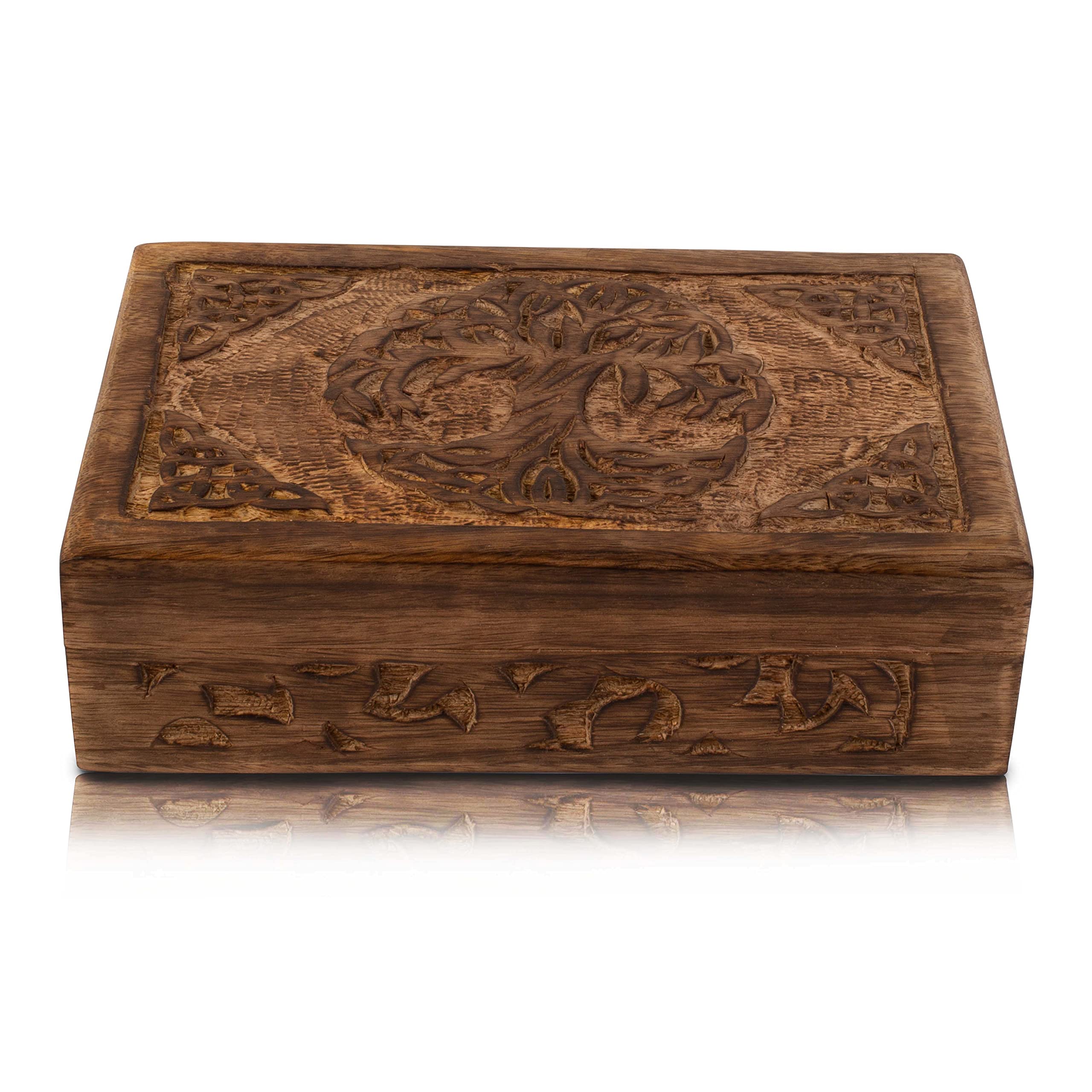 Handmade Wooden Jewelry Box with Tree of Life Carving - Jewelry Organizer, Keepsake Box, Watch Storage & Trinket Holder - Perfect Birthday, Housewarming Gift (Brown) | Ideal for Home Decor, Gift Giving & Jewelry Organization