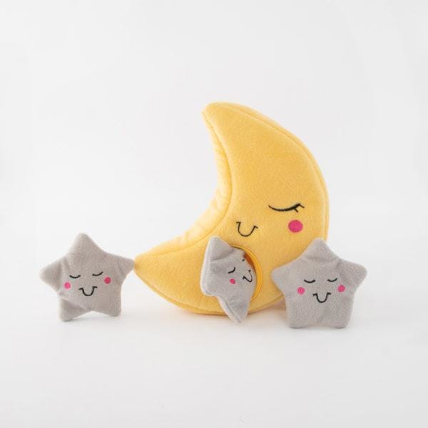 ZippyPaws Zippy Burrow Moon and Stars Plush Dog Toy - Interactive Hide & Seek Squeaky Toy for Small & Medium Dogs - Perfect for Indoor Play, Training & Cuddling
