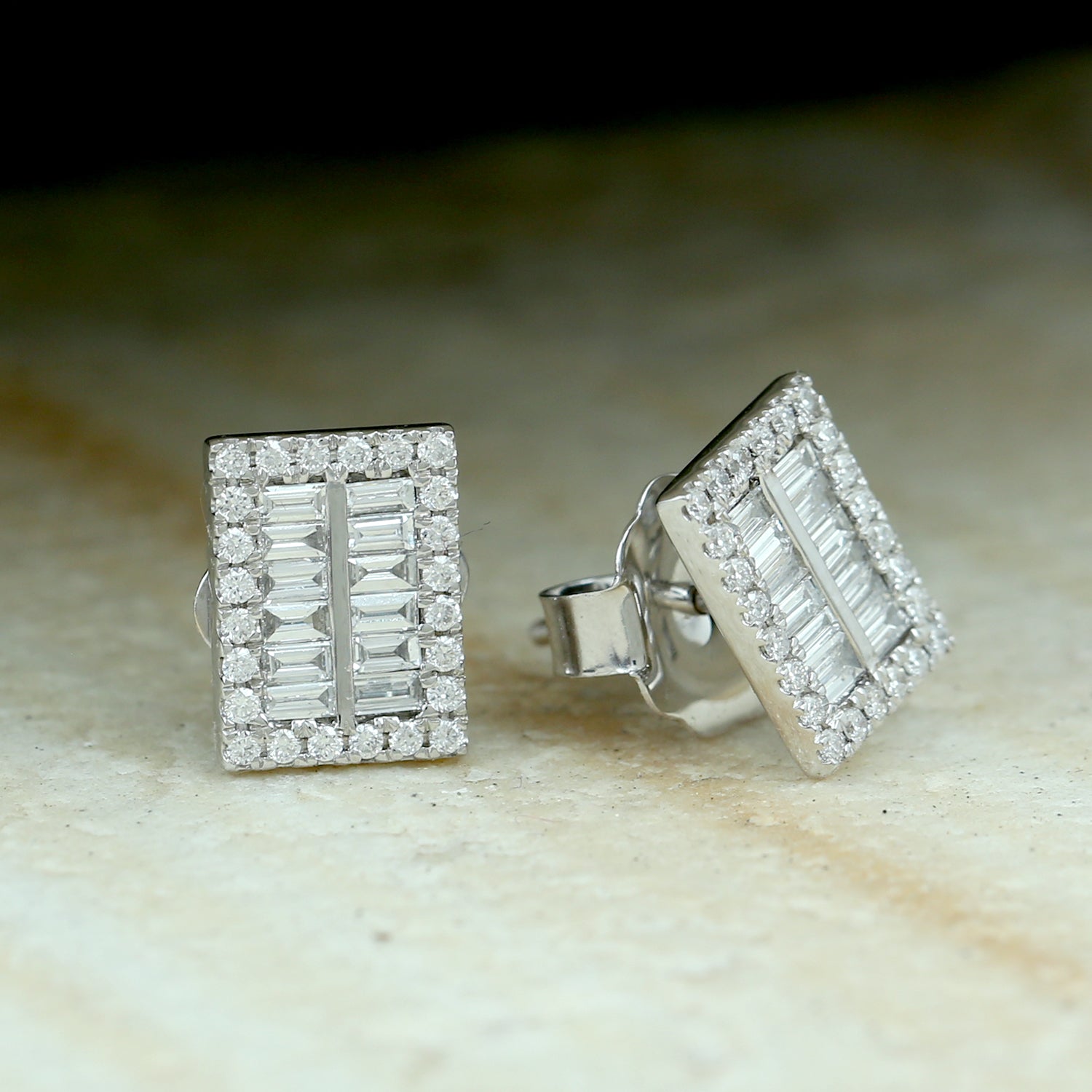 18K White Gold Channel Set Baguette Diamond Rectangle Stud Earrings for Women - Elegant Everyday & Special Occasion Jewelry Gift