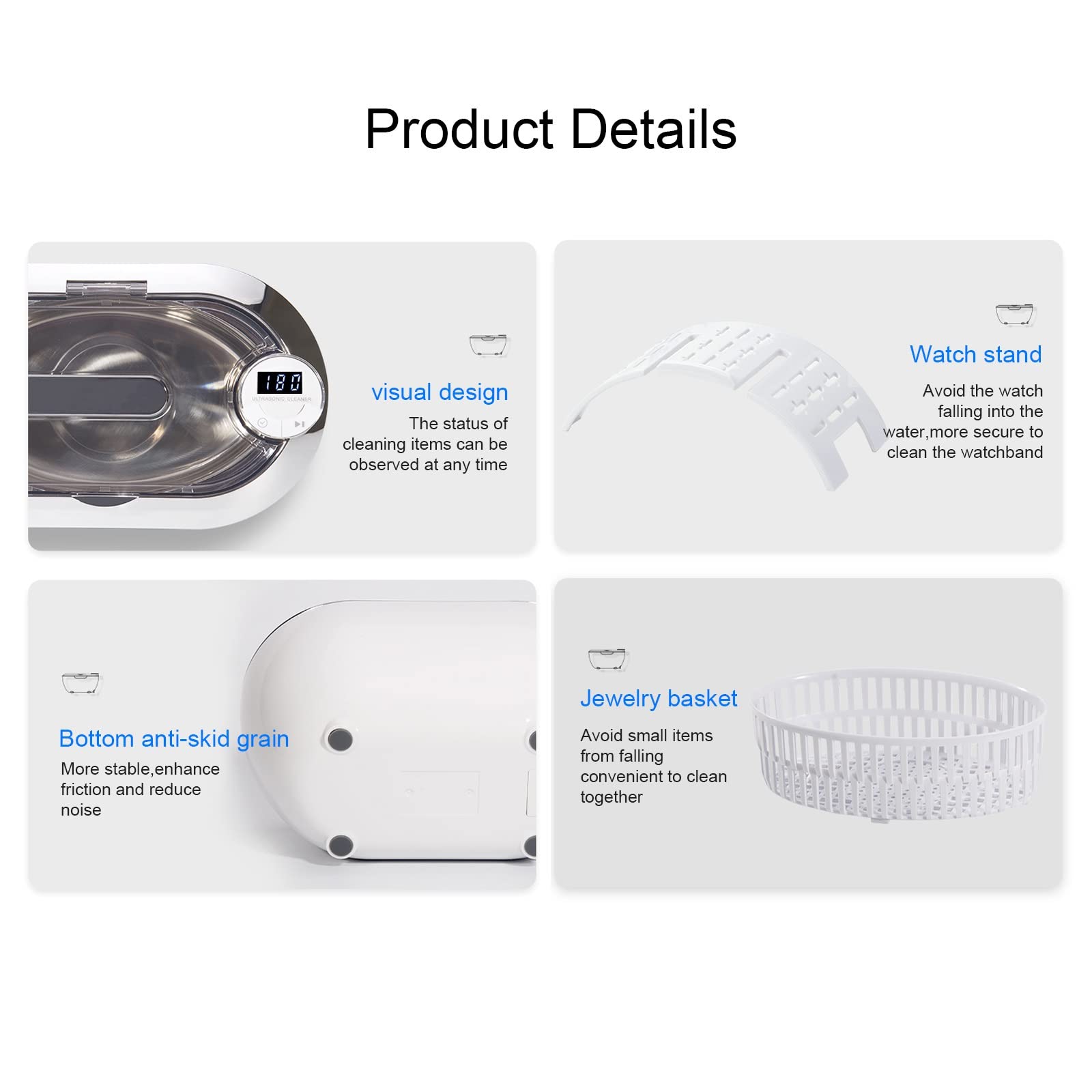 42KHz Ultrasonic Jewelry Cleaner - 700ml for Watches, Dentures & Small Parts