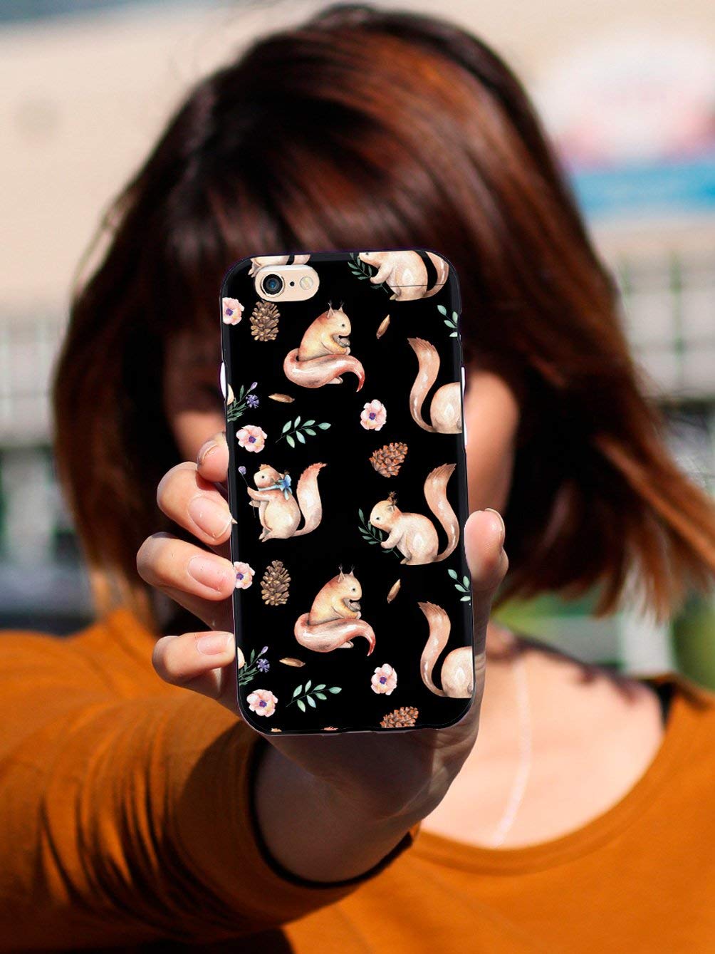Inspired Cases - Premium 3D Textured Protective Phone Case Compatible with Apple iPhone 8 Plus - Squirrel Watercolor Design (Black) - Perfect for Everyday Use, Travel & Gift Giving