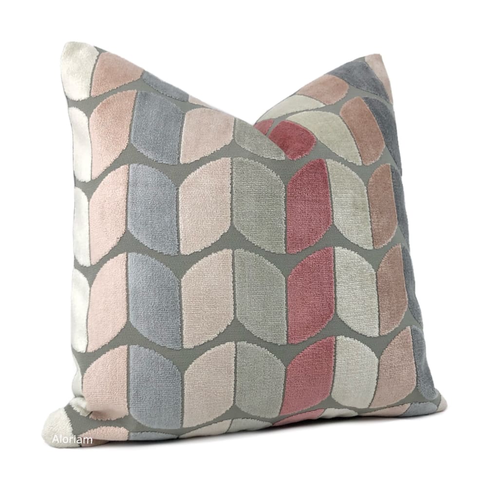 Sheridan Pink Gray Cream Velvet Pillow Cover - Soft Luxury Decorative Throw Pillow Case for Sofa, Bed & Home Decor - Perfect for Living Room, Bedroom & Cozy Spaces