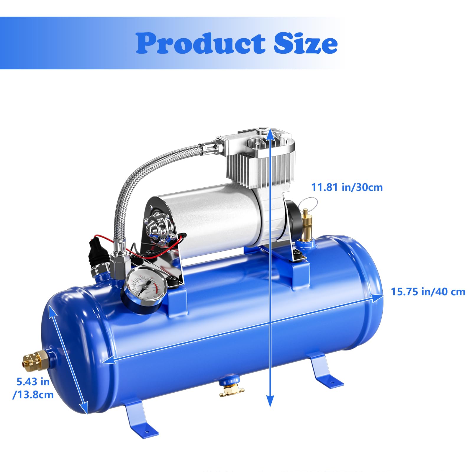 150PSI 12V Heavy Duty Air Compressor with 1.59 Gallon (6L) Tank - Portable Onboard Air Pump for Truck, Train Horns, Tires & Off-Road Vehicles - Perfect for Roadside Emergencies & DIY Projects