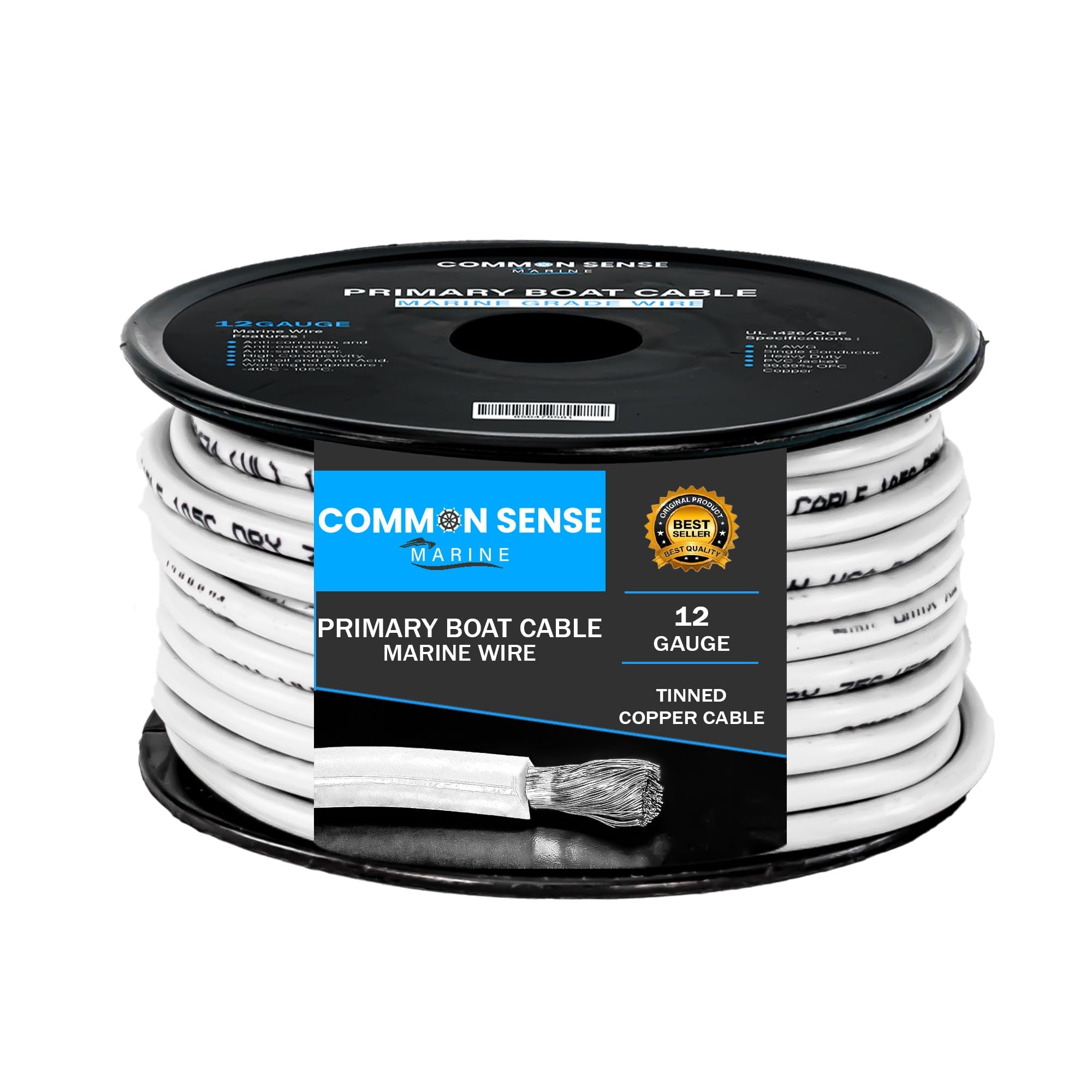 12 AWG Marine Grade Primary Boat Cable - 500 ft Tinned Oxygen-Free Copper Wire | UL 1426 Standard PVC Wire for Boats, Automotive, Speakers, Campers & Trailers | Perfect for Marine Electrical Systems, Vehicle Wiring & Audio Installations