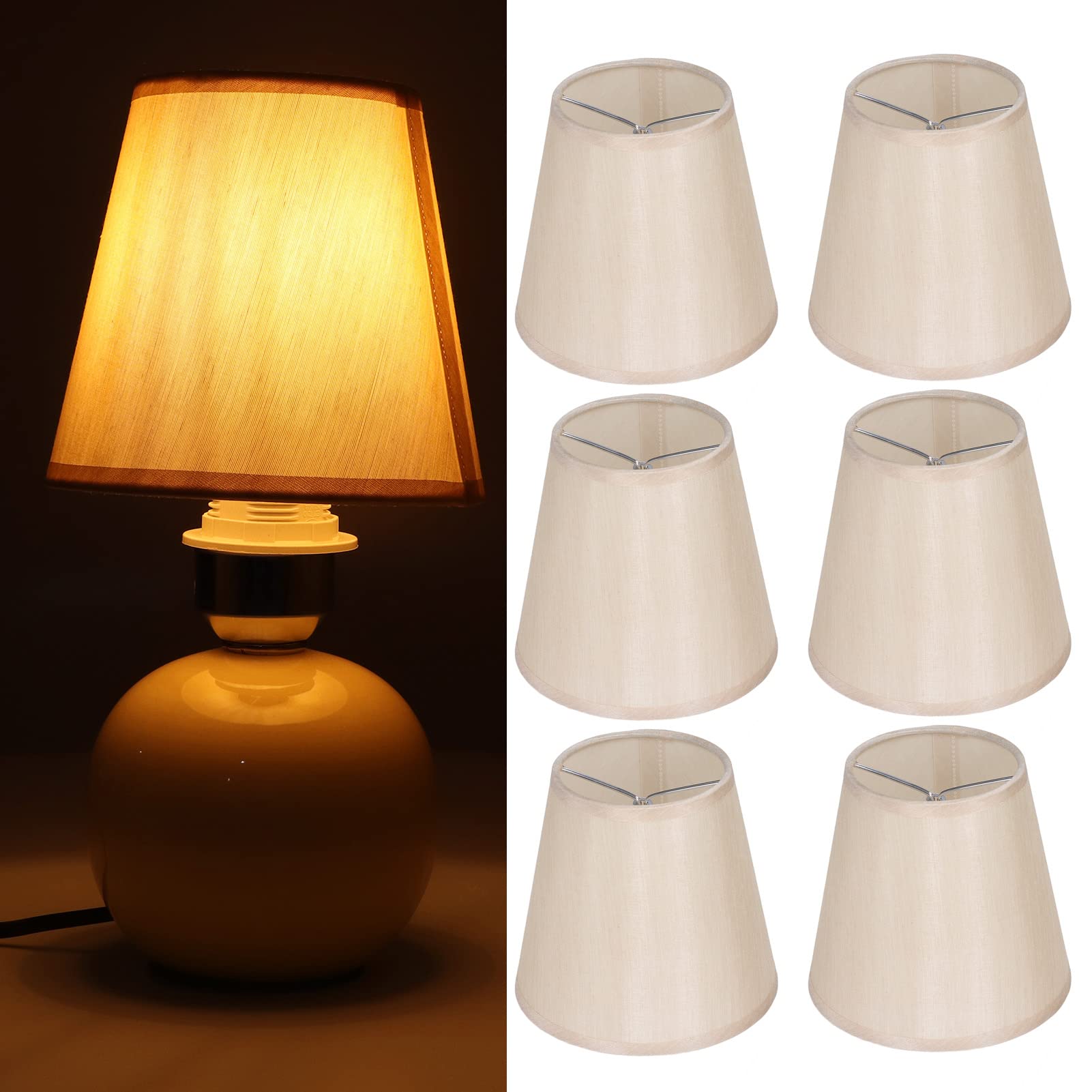 TOTITOM 6-Pack White Fabric Lampshades - 3.7x5.6x5.1 Inch Modern Cloth Lamp Shades for E14 Bulbs, Table Lamps, Chandeliers & Wall Lights - Perfect for Bedroom, Living Room & Office Decor