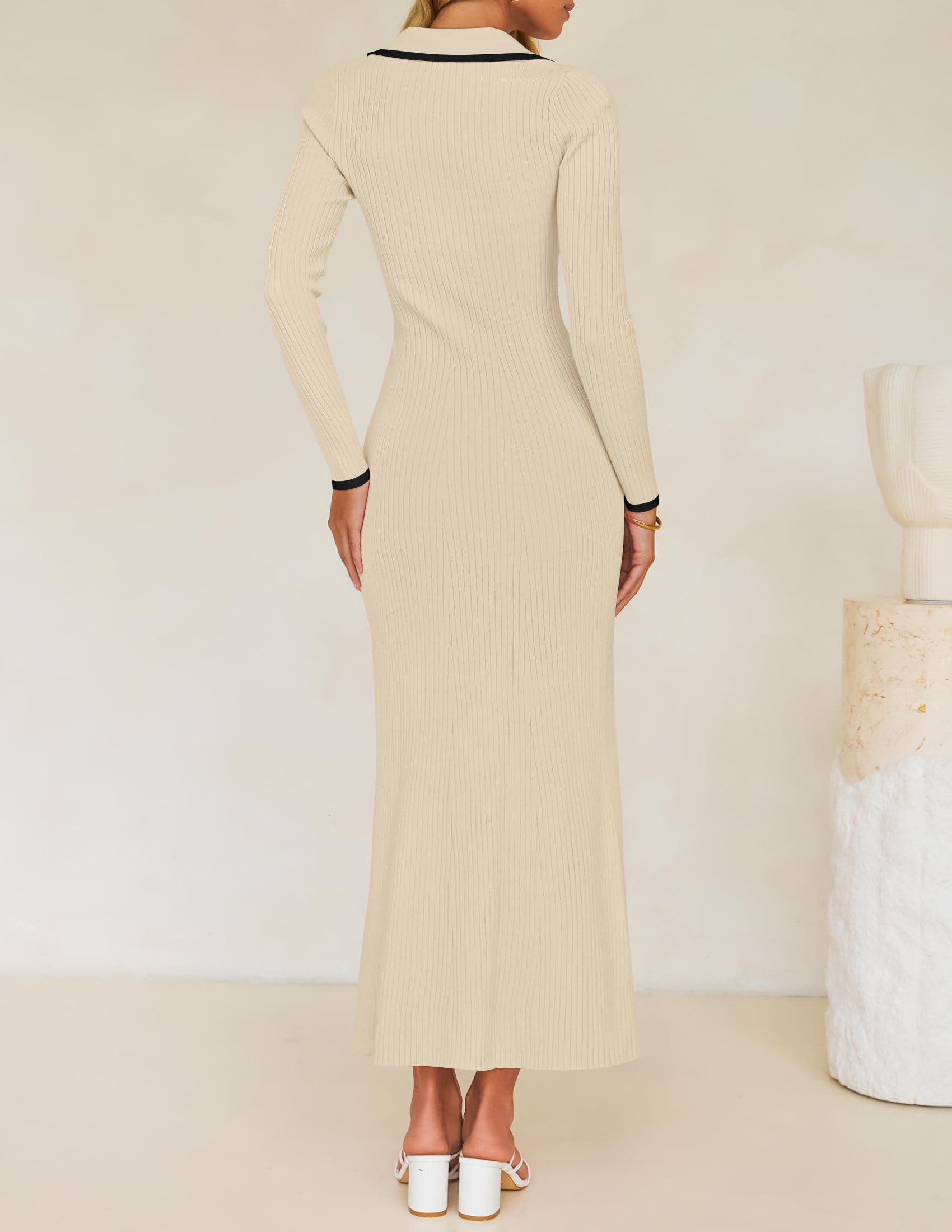 ZESICA Women's Long Sleeve Sweater Dress - V Neck Ribbed Knit Bodycon Maxi Dress for Spring 2025 | Casual, Formal & Cocktail Party Wear | Perfect for Office, Date Night and Special Occasions