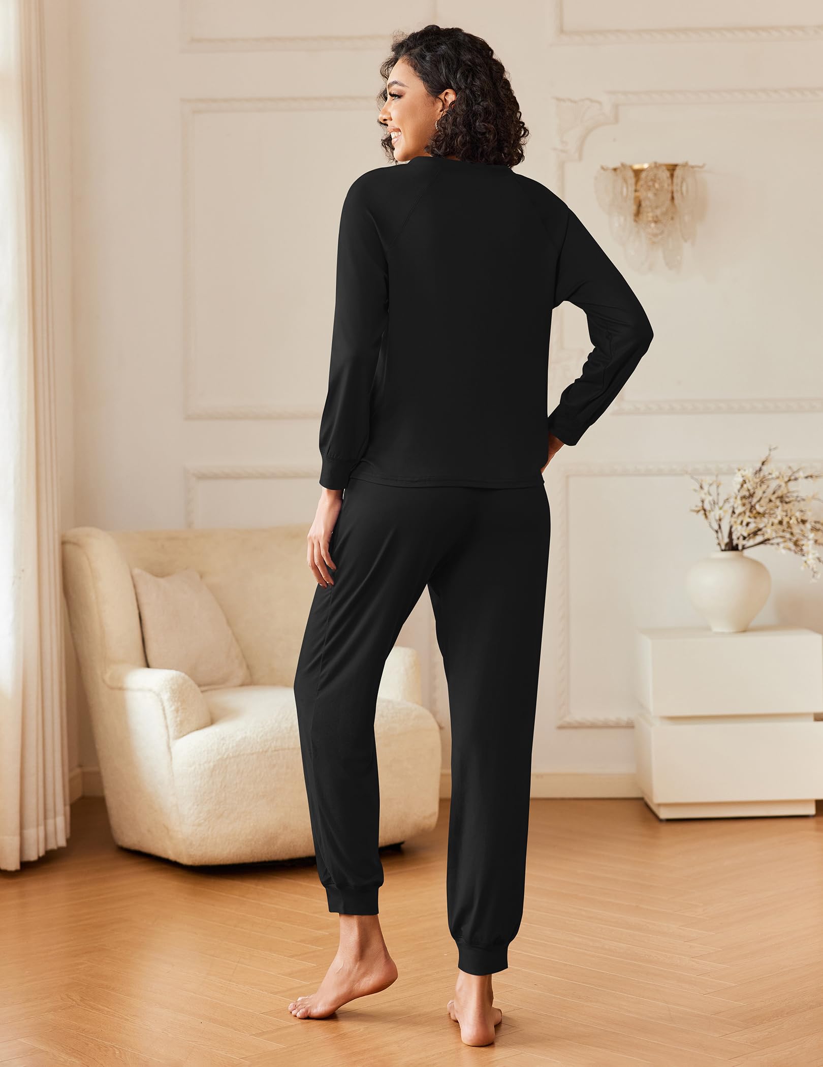 Ekouaer Women's Long Sleeve Pajama Set - Soft 2-Piece Jogger Lounge Wear with Pockets (S-XXL) | Cozy Sleepwear for Nighttime & Relaxing at Home