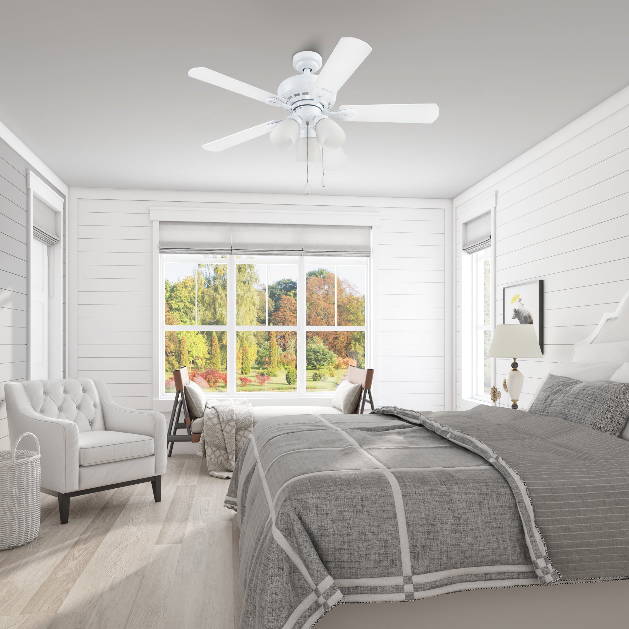 44 Inch White Miller Park Ceiling Fan with Pull Chain - Perfect for Living Room, Bedroom, and Office Cooling