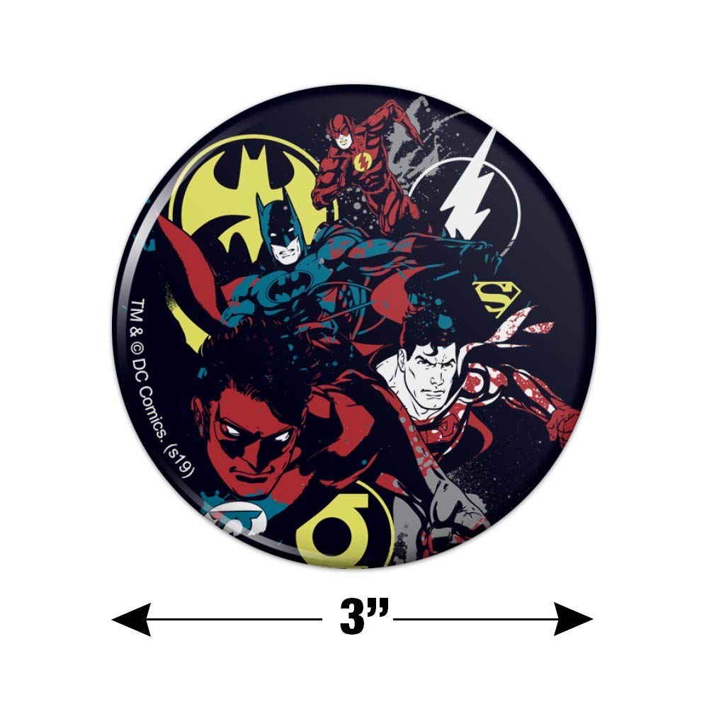Justice League Superhero Fridge Magnets Set - Batman, Superman, Wonder Woman Graffiti Style Decorative Button Magnets for Kitchen, Locker, Office, Dorm & Gifts (10-Pack) - Strong Hold for Metal Surfaces
