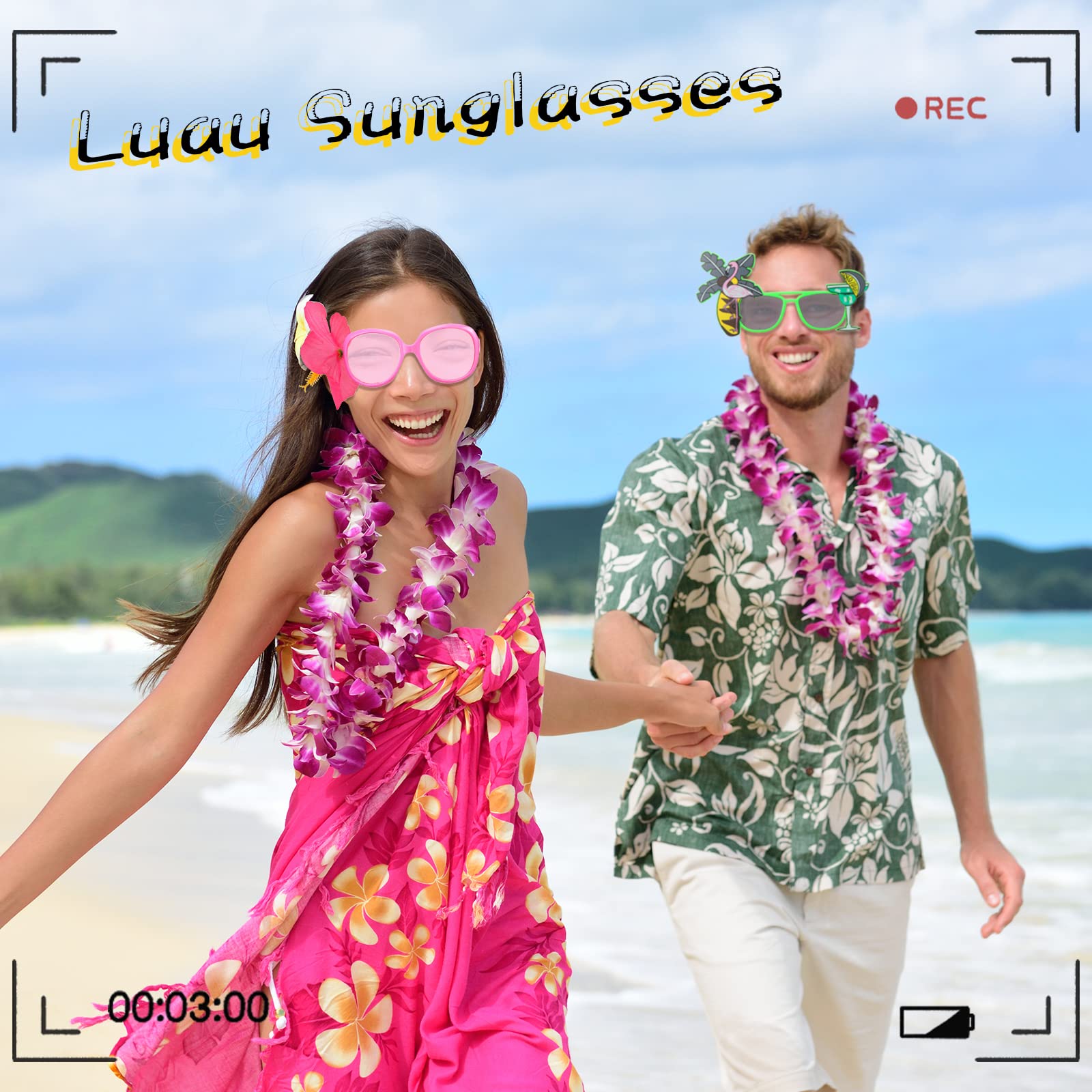Flutesan 24 Pairs Tropical Sunglasses - Hawaiian Luau Party Glasses, Beach Themed Accessories for Summer Parties & Pool Decorations - Perfect for Hawaiian Theme Parties, Beach Vacations & Tropical Events