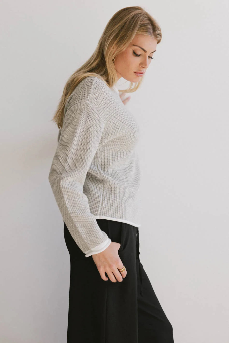 Stylish Mandy Contrast Sweater in Grey - Cozy Knit Pullover for Women | Perfect for Casual Outfits, Office Wear & Fall Fashion | FINAL SALE