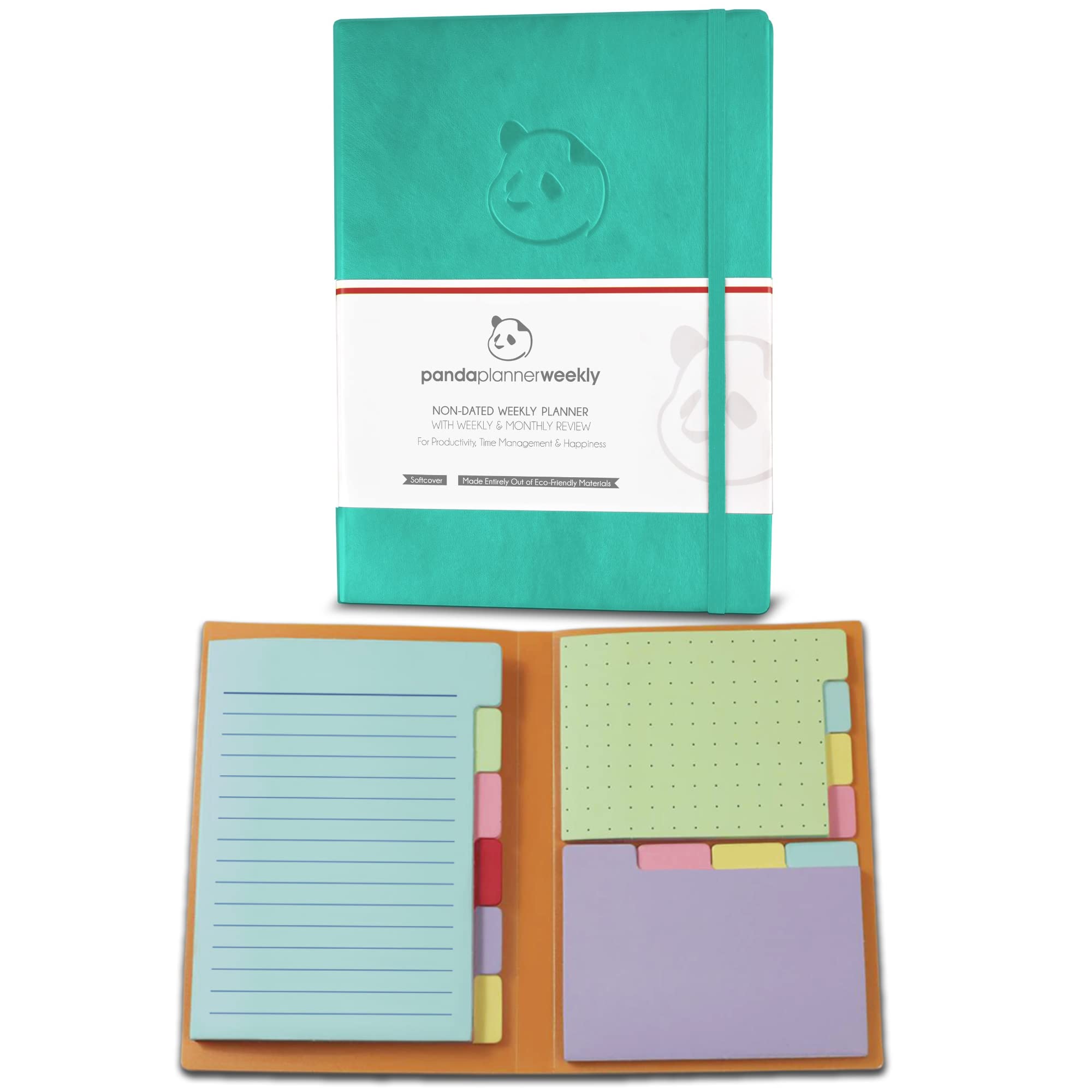 Turquoise Undated 12-Month Weekly Planner with Spring Sticky Notes - Panda Planner Productivity Organizer for Work, School & Goal Tracking | Perfect for Students, Professionals & Office Use