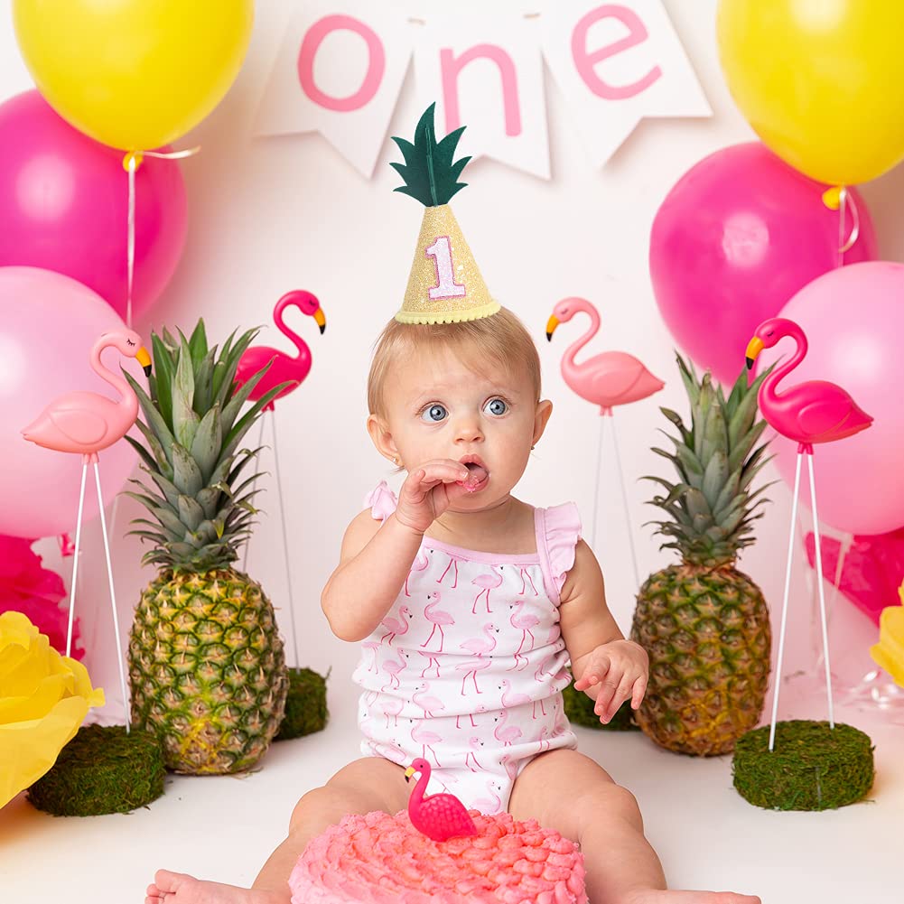 Pineapple 1st Birthday Hat for Girls - Tropical Fruit Themed Party Decorations, Baby Cake Smash Photo Props in Yellow | Perfect for First Birthday Parties, Hawaiian Luau Themes & Summer Celebrations