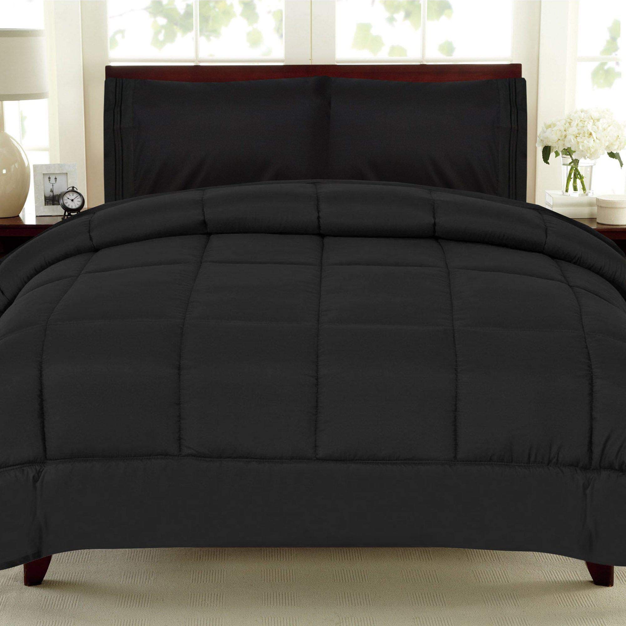 Sweet Home Collection Down Alternative Polyester Comforter - Hypoallergenic, Box Stitch Design, Soft Microfiber Bedding for All Seasons - Twin Size, Black - Perfect for Guest Rooms, Dorms & Cozy Bedrooms