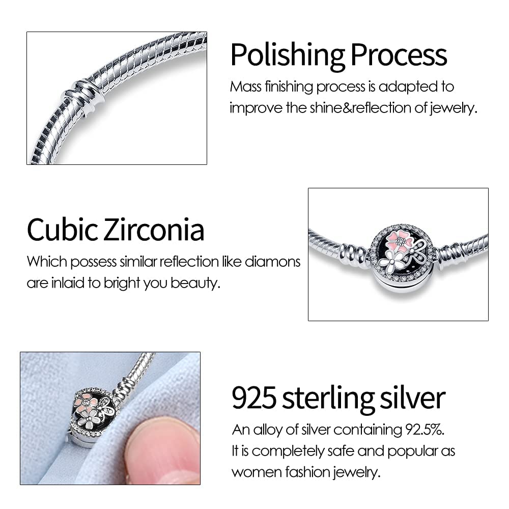 KUNSIR 925 Sterling Silver Snake Chain Charm Bracelet for Women - Adjustable & Durable Jewelry Gift for Birthday, Anniversary, Party & Everyday Wear
