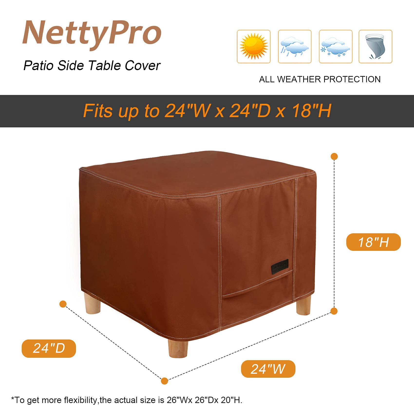 NettyPro Waterproof Outdoor Furniture Cover 24x24 Inch - All Weather Protection for Patio Square Ottoman Table | Perfect for Backyard, Garden & Poolside Use