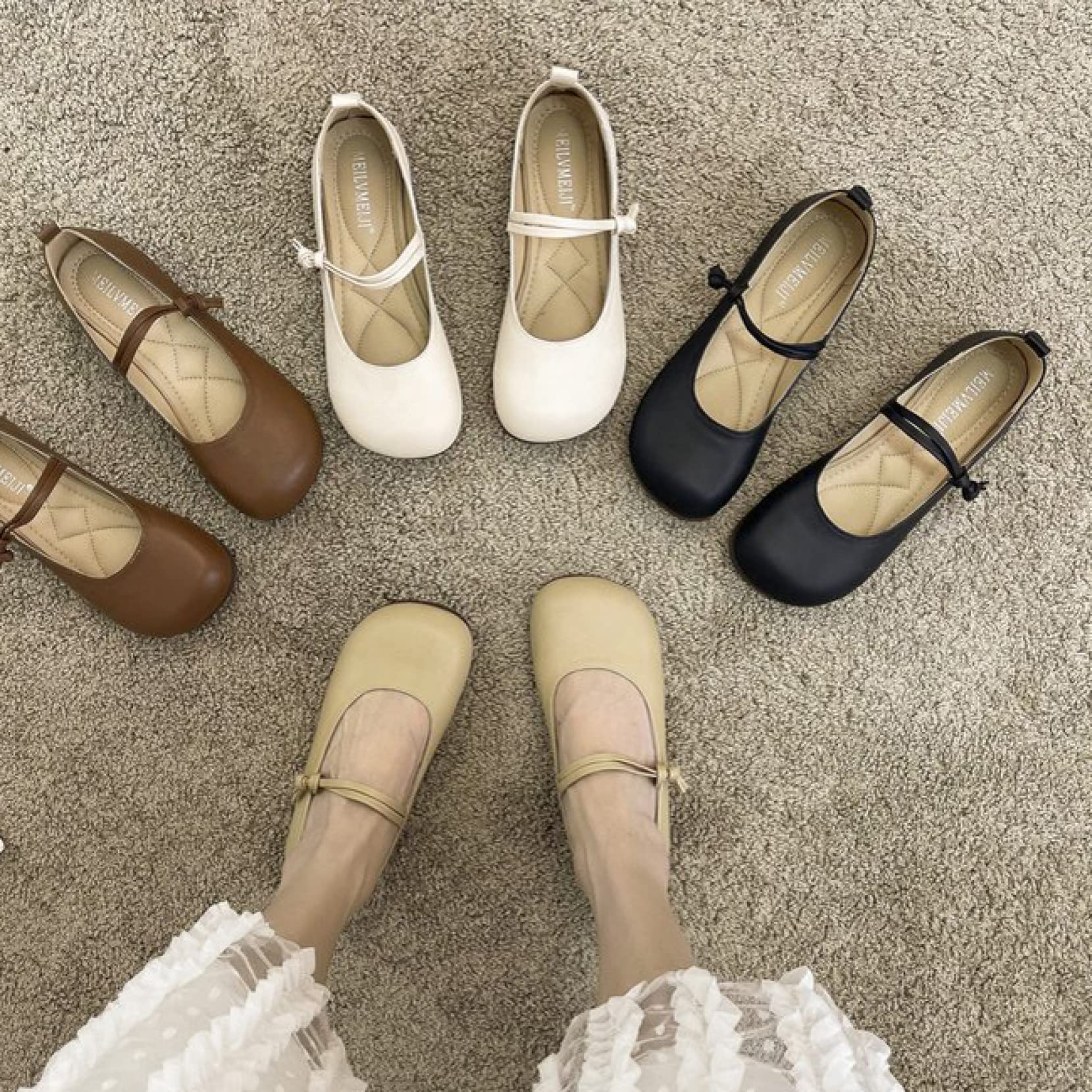 Women's Wide Width Square Toe Flats - Lightweight Mary Janes with Flexible Double Strap - Faux Leather Walking Shoes for Work, Travel & Casual Wear