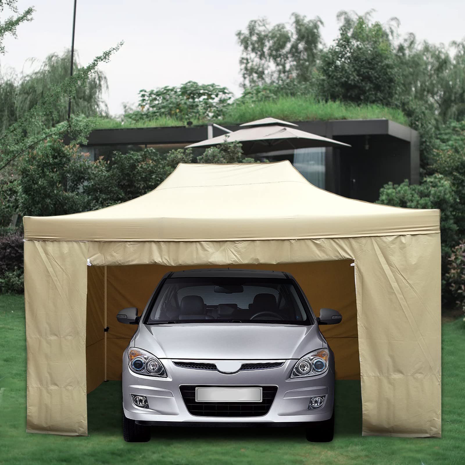 BBZUI 10x15 Ft Commercial Canopy Tent with Removable Sidewalls - Heavy Duty Market Stall Shelter (Khaki) | Perfect for Outdoor Events, Flea Markets & Food Vendors