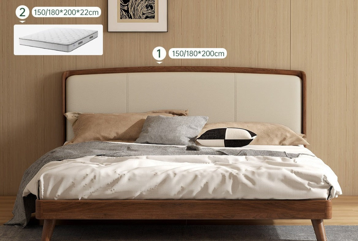Premium Black Walnut Solid Wood Leather Bed Frame - Luxury Bedroom Furniture Set for Master Bedroom & Guest Room Decor