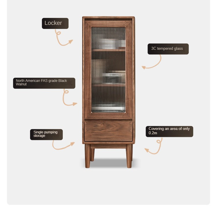 Solid Black Walnut Wood Side Cabinet - Vintage Narrow Storage Cabinet for Bedroom, Living Room & Entryway - Handcrafted Wooden Nightstand with Drawer & Shelf