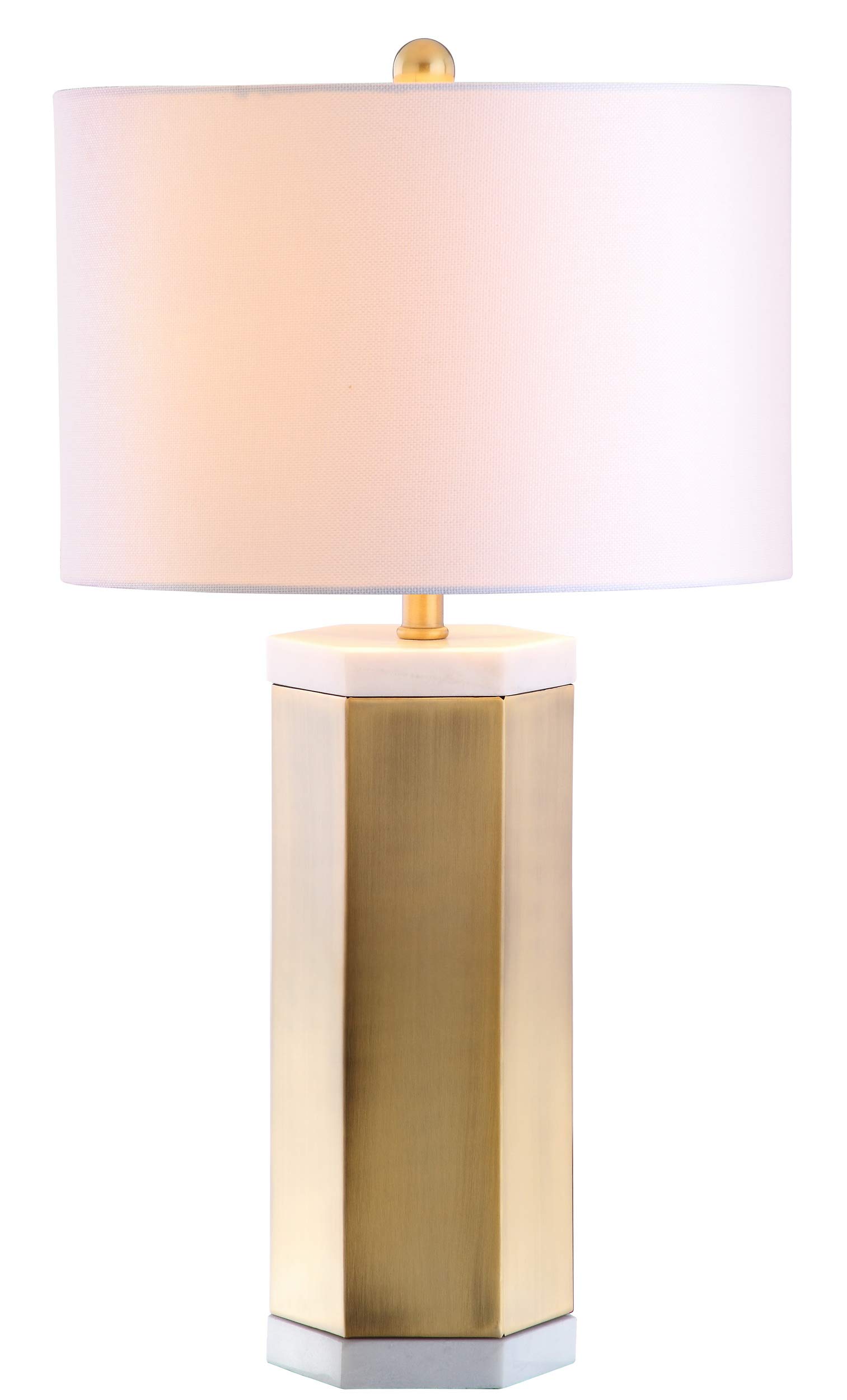 SAFAVIEH Alya 28-inch Table Lamp Set of 2 - White & Brass Gold Finish with LED Bulbs Included - Perfect for Bedroom, Living Room, Home Office & Nightstand Lighting
