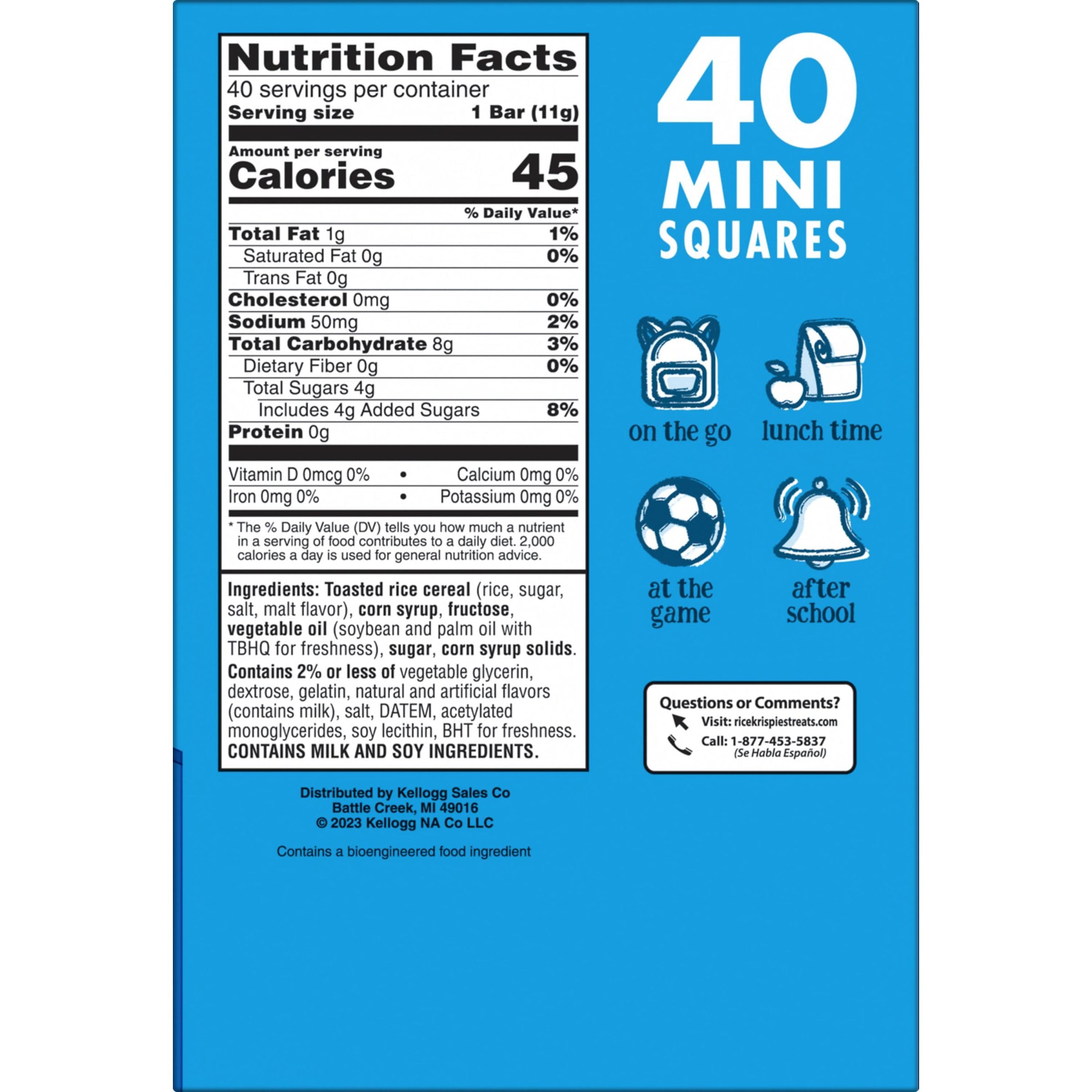 Original Rice Krispies Treats Mini Squares - 15.5oz Box (40 Bars) | Kids Snacks, School Lunch, After-School Treats, Birthday Party Favors & On-The-Go Snacking