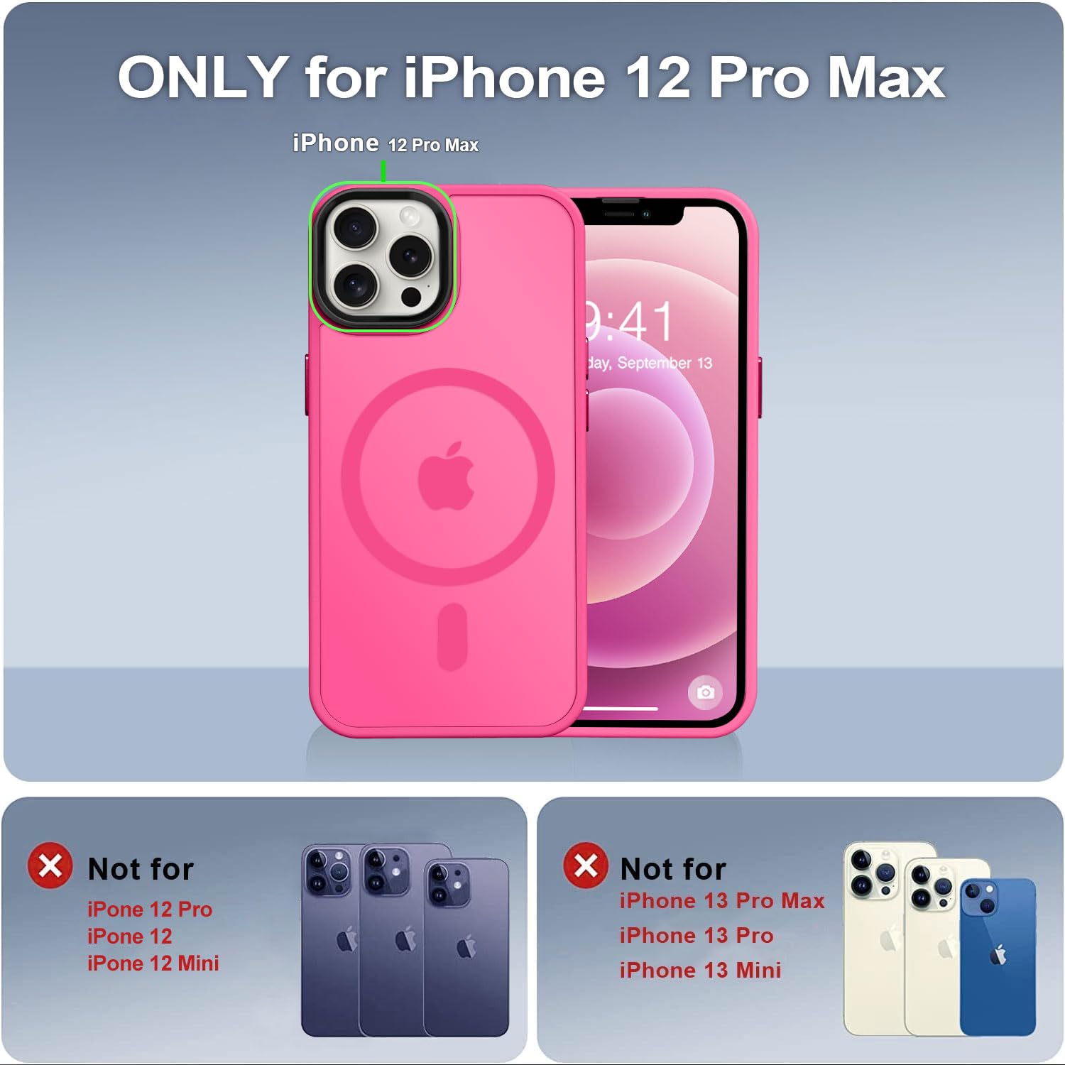Vooii Strong Magnetic iPhone 12 Pro Max Case - Slim Translucent Matte Cover with Magsafe Compatibility, Aluminum Alloy Buttons & Screen/Camera Protectors | Perfect for Everyday Use, Work & Travel - Hot Pink
