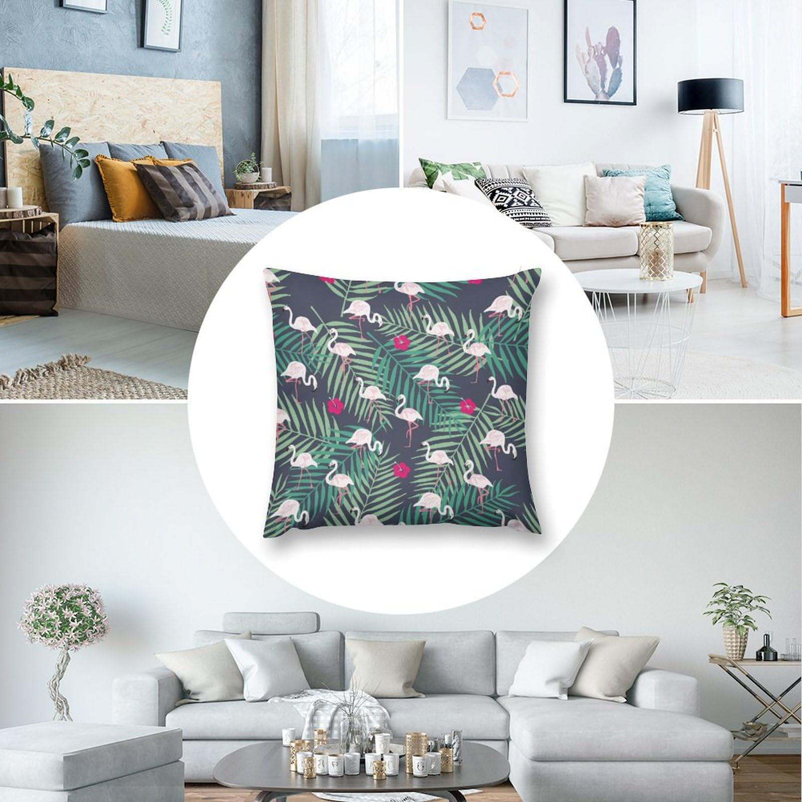 Tropical Flamingo & Leaf Plush Pillow Covers Set of 4 - 22x22 Inch Soft Cushion Cases for Sofa, Bed, Couch - Home Decor, Living Room Accessories, Tropical Themed Bedding