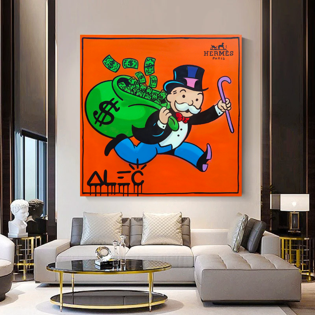 Alec Monopoly Hermes Art Money Man Canvas Print - Modern Wall Decor for Living Room, Office & Bedroom