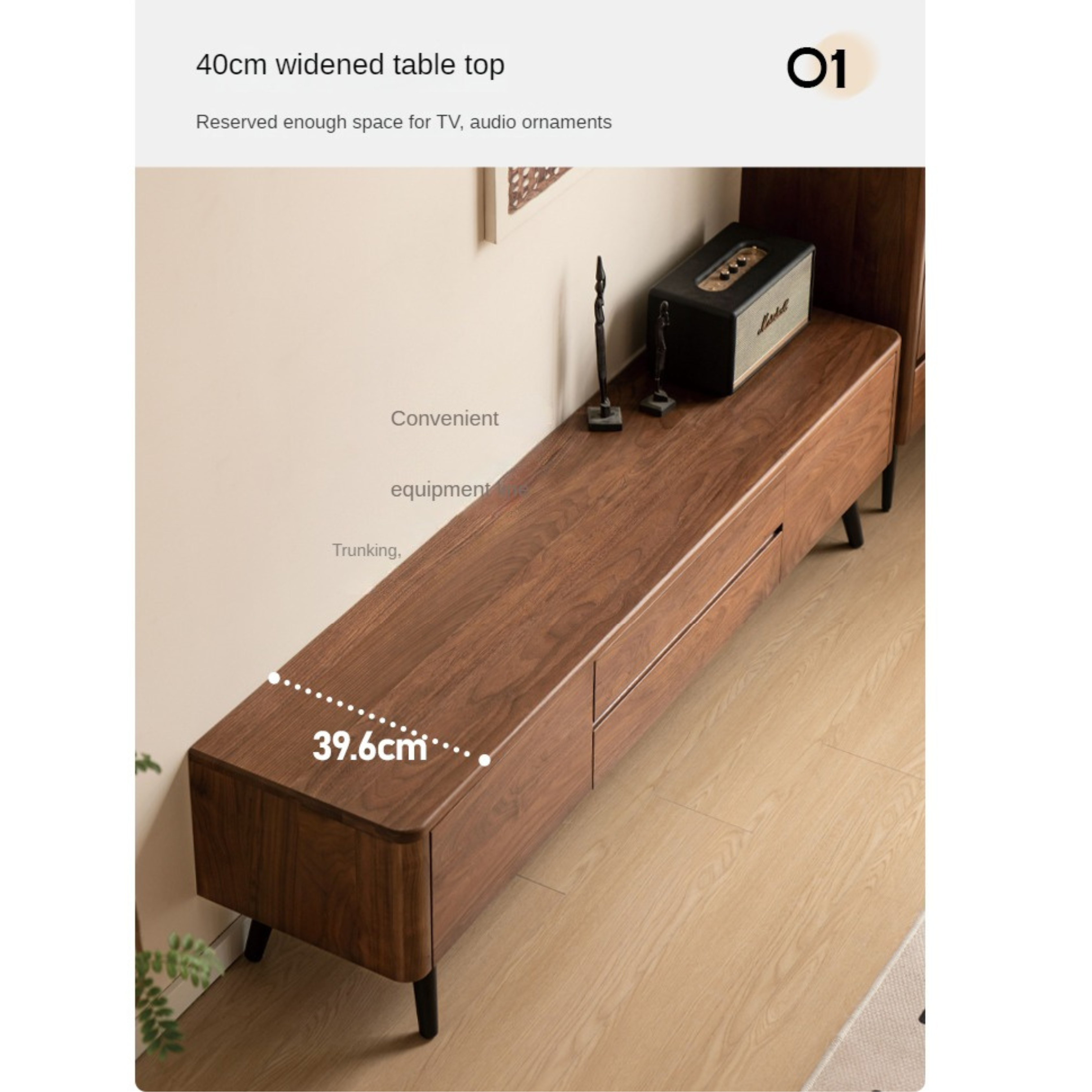 Black Walnut Solid Wood TV Stand - Modern Minimalist Entertainment Center for Living Room, Bedroom & Home Theater