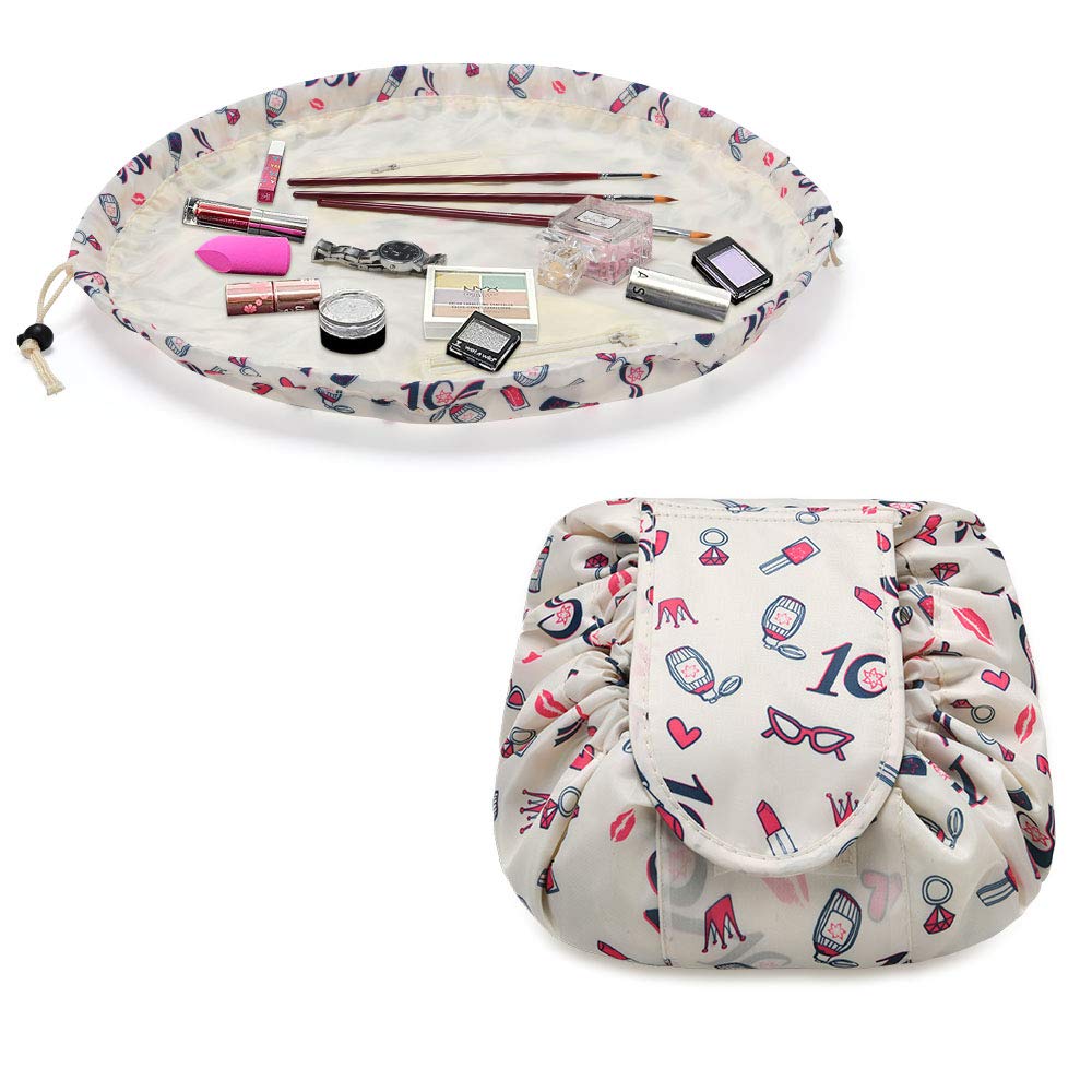 URAQT Women's Makeup Bags - Large Capacity Waterproof Drawstring Cosmetic Organizer for Travel, Gym & Daily Use | Portable Flat Toiletry Pouch for Cosmetics & Essentials