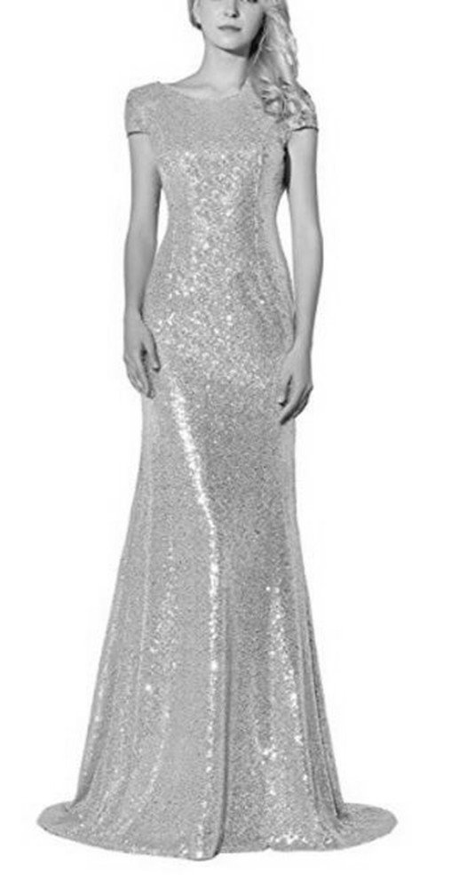 Elegant Silver Mermaid Prom Evening Dresses for Women - Short Sleeve Formal Gown for Homecoming, Party, Wedding & Special Occasions