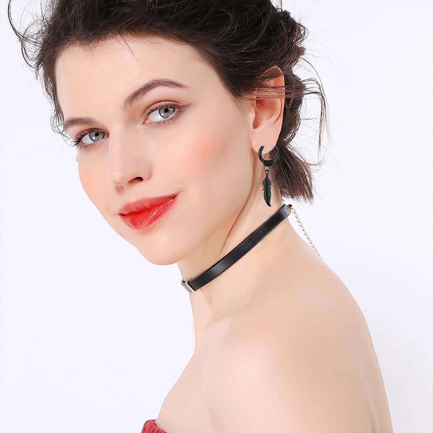 Stainless Steel Punk Drop Dangle Hinged Earrings - Gothic Feather Hoop Earrings for Men & Women | Perfect for Concerts, Parties & Alternative Fashion