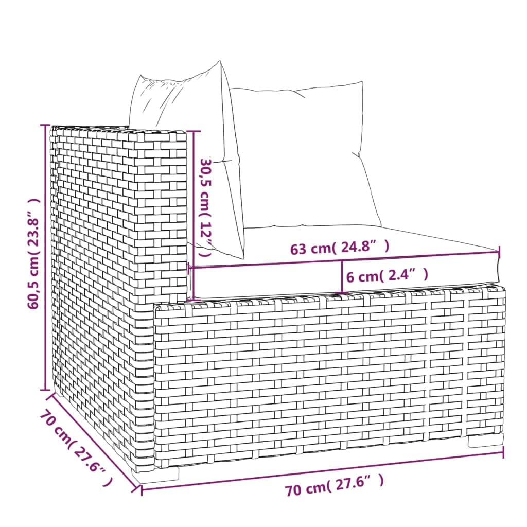 Modular Poly Rattan Patio Lounge Set with Cushions - Durable Steel Frame Outdoor Furniture with Removable Fabric Cushions in Black & Blue - Perfect for Backyard, Poolside & Garden Relaxation