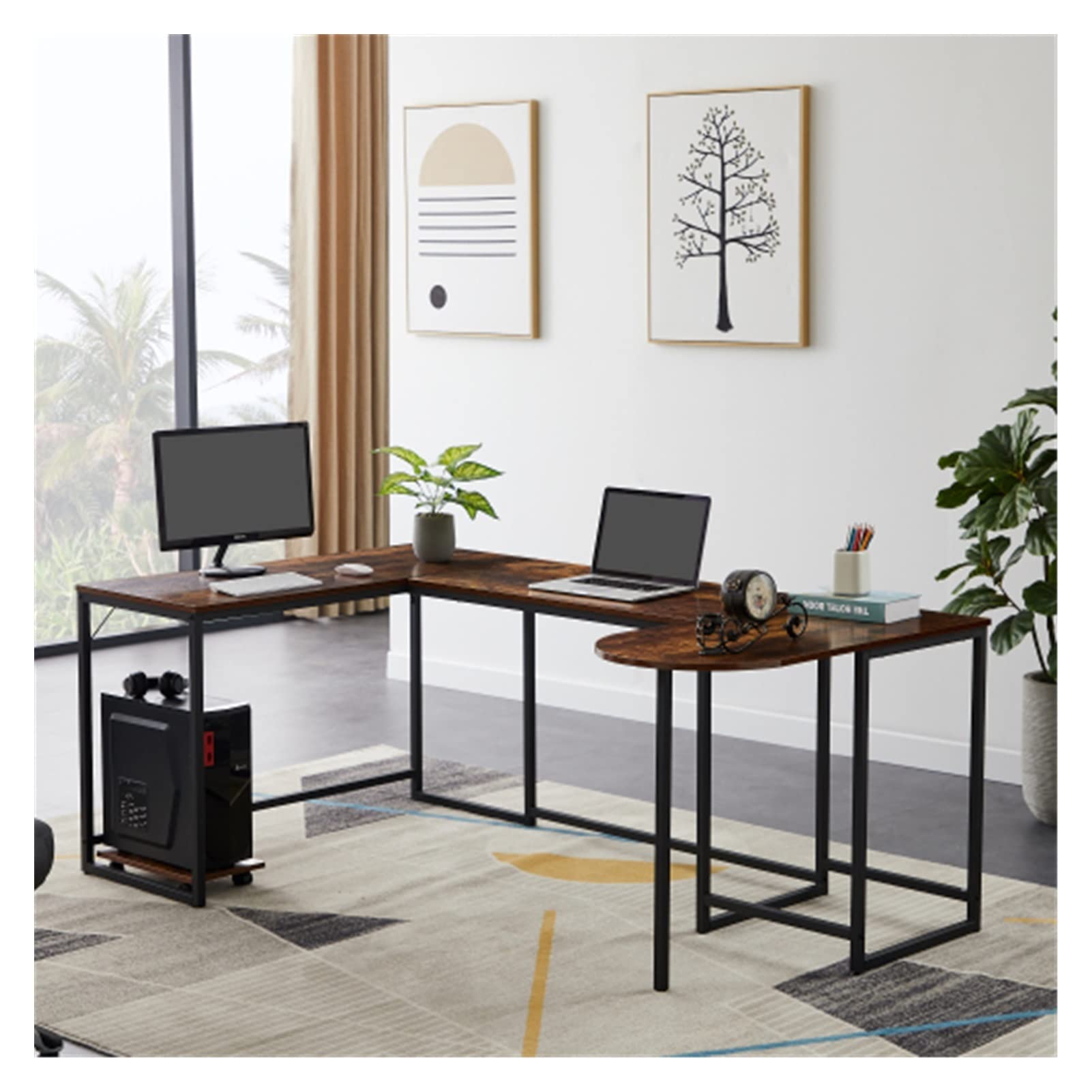 WEPL Large U-Shaped Office Desk with CPU Stand - Industrial Corner Computer Desk for Home Office, Gaming & Workstation | Perfect for Remote Work, Online Classes & PC Gaming Setup