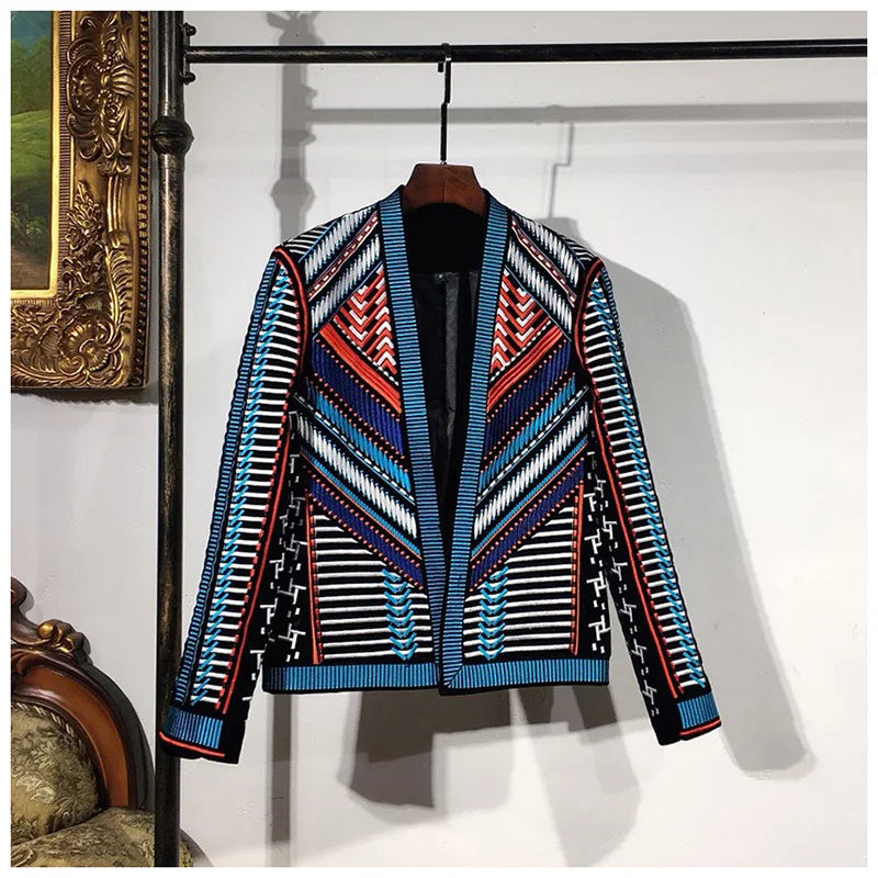 Men's Stylish Party Jacket - Embroidered Tuxedo Blazer with Tribal Design | Perfect for Weddings, Prom & Formal Events