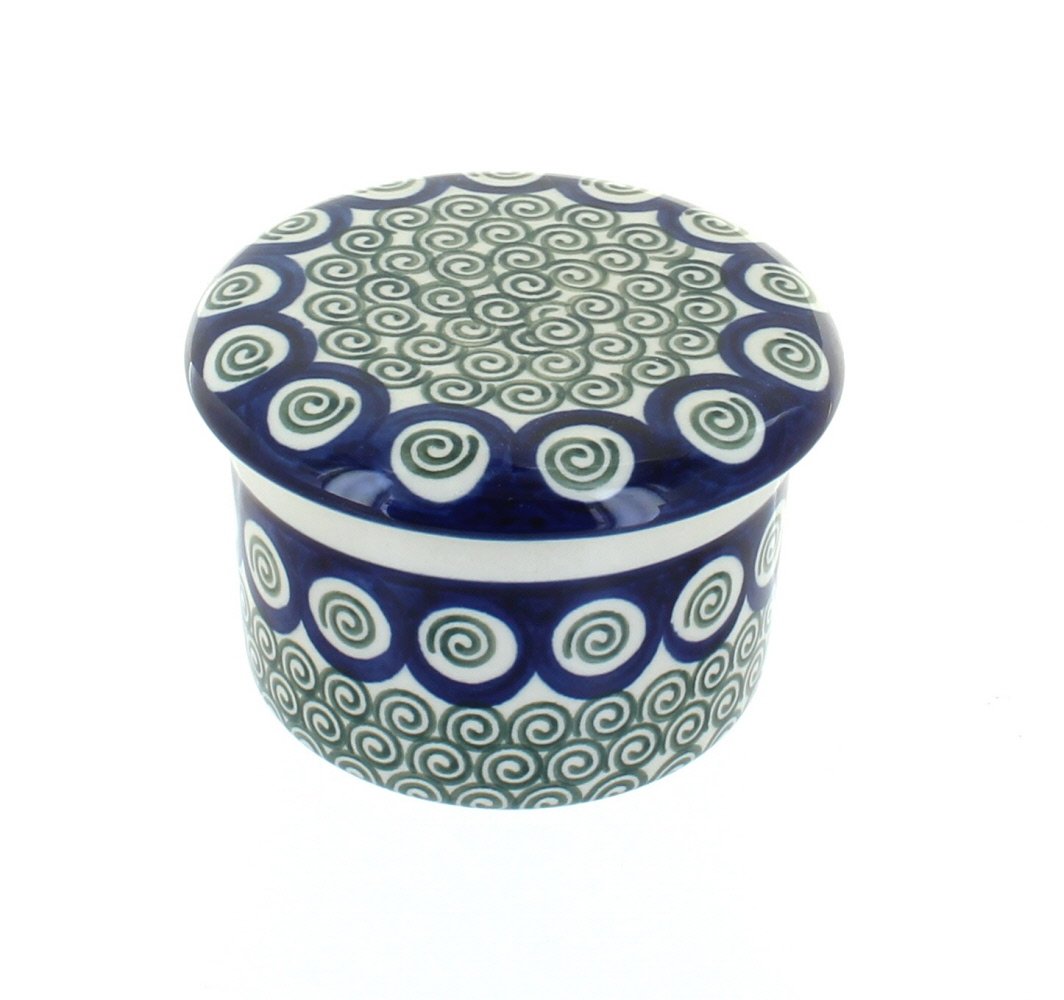 Blue Rose Polish Pottery Peacock Swirl French Butter Dish - Handmade Ceramic Butter Keeper with Lid - Elegant Tableware for Breakfast, Brunch, and Tea Parties