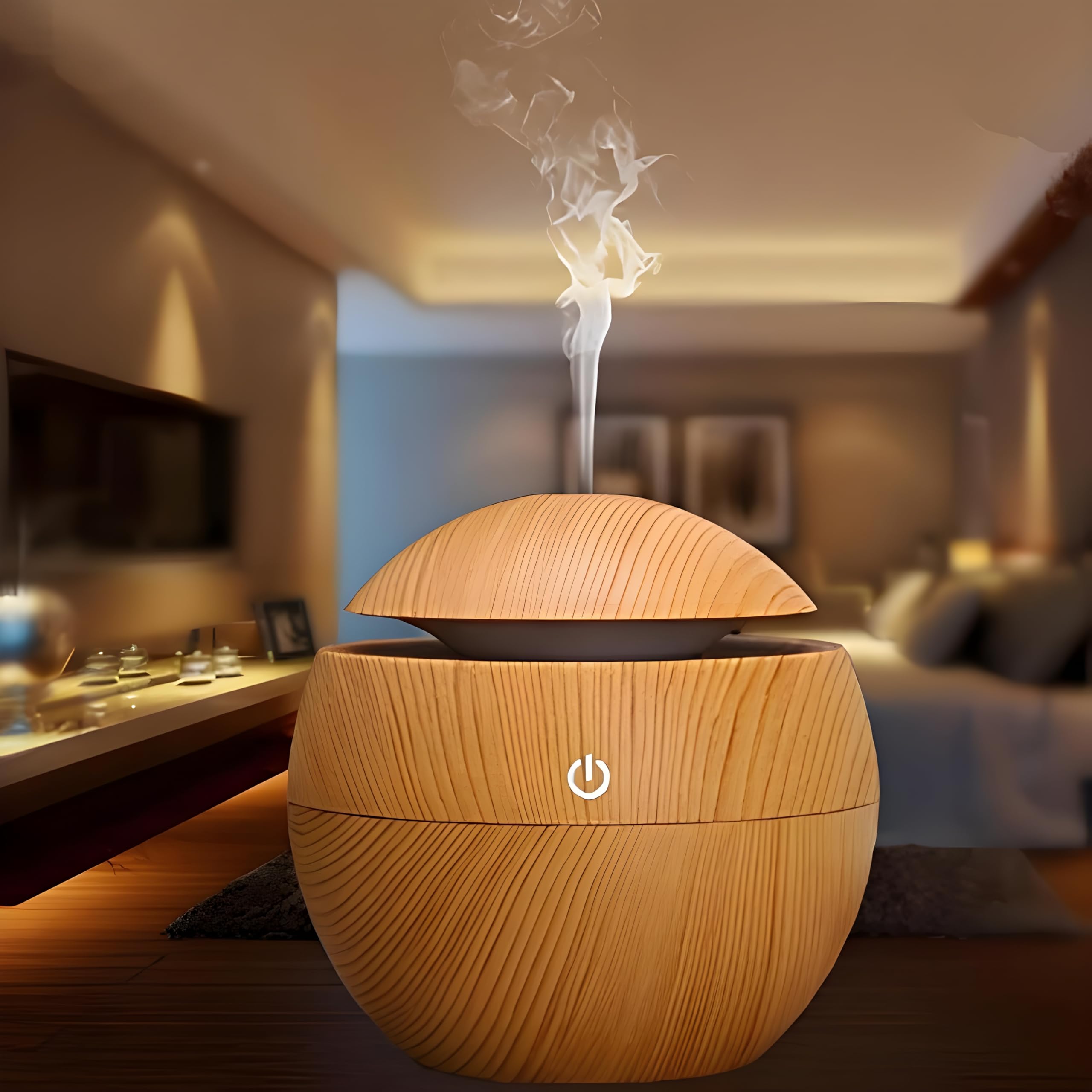 Wood Cool Mist Ultrasonic Humidifier & Essential Oil Diffuser with Colorful LED Lights - Auto Shut-Off for Home, Office, Car, and Travel - Perfect for Dry Air Relief, Aromatherapy, and Better Sleep