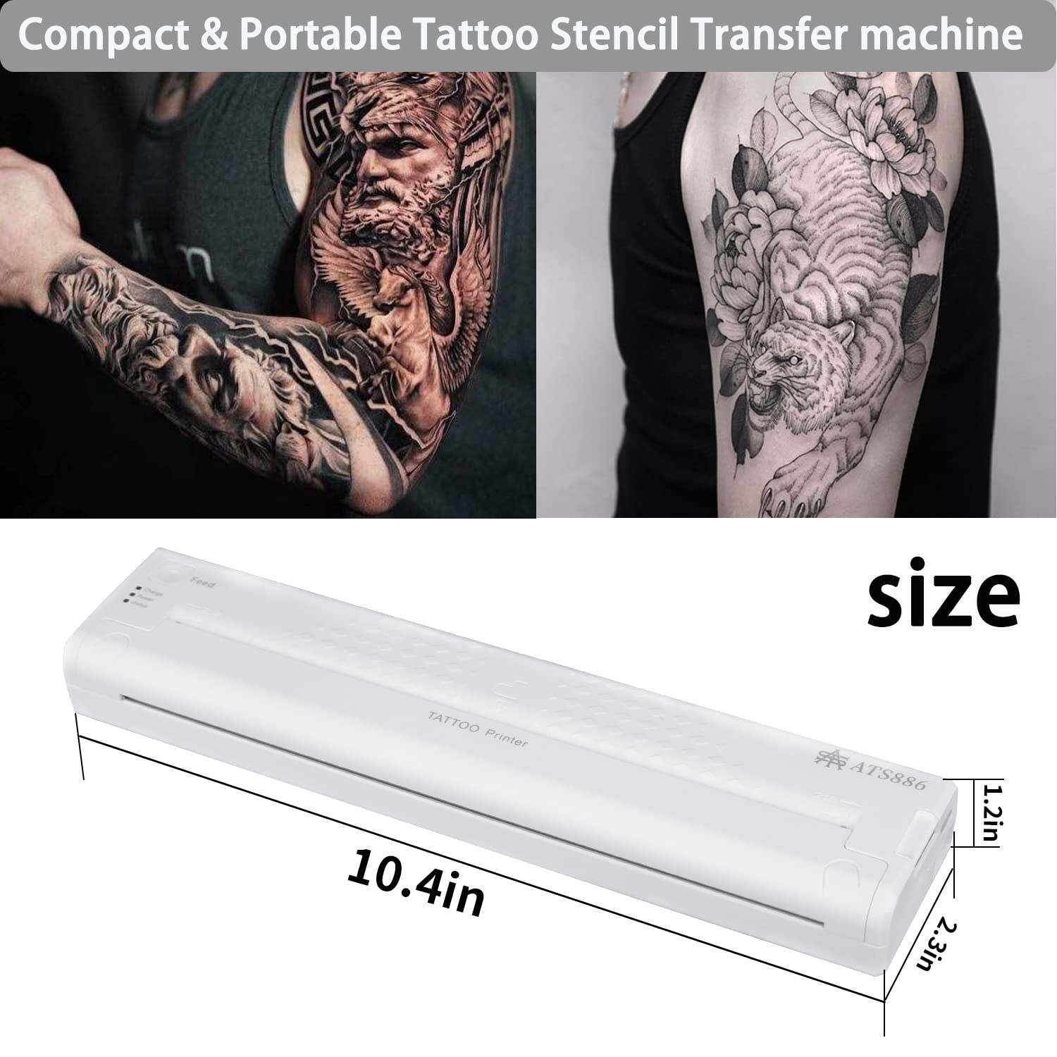 YILONG Wireless Bluetooth Tattoo Stencil Printer - Portable Thermal Transfer Machine for Tattoo Artists & Beginners | Compatible with Android, iOS & PC (ATS886-White) | Perfect for Tattoo Studio, Home Practice & Professional Design Work