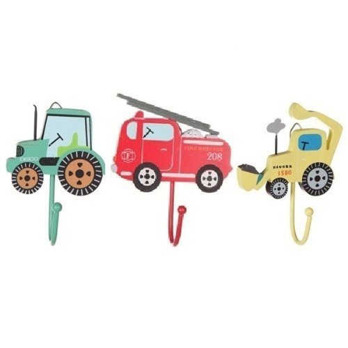Set of 3 Kids Vehicle-Themed Coat Hooks for Boys - Durable Wall Mount Hooks for Bedroom, Nursery & Playroom Organization