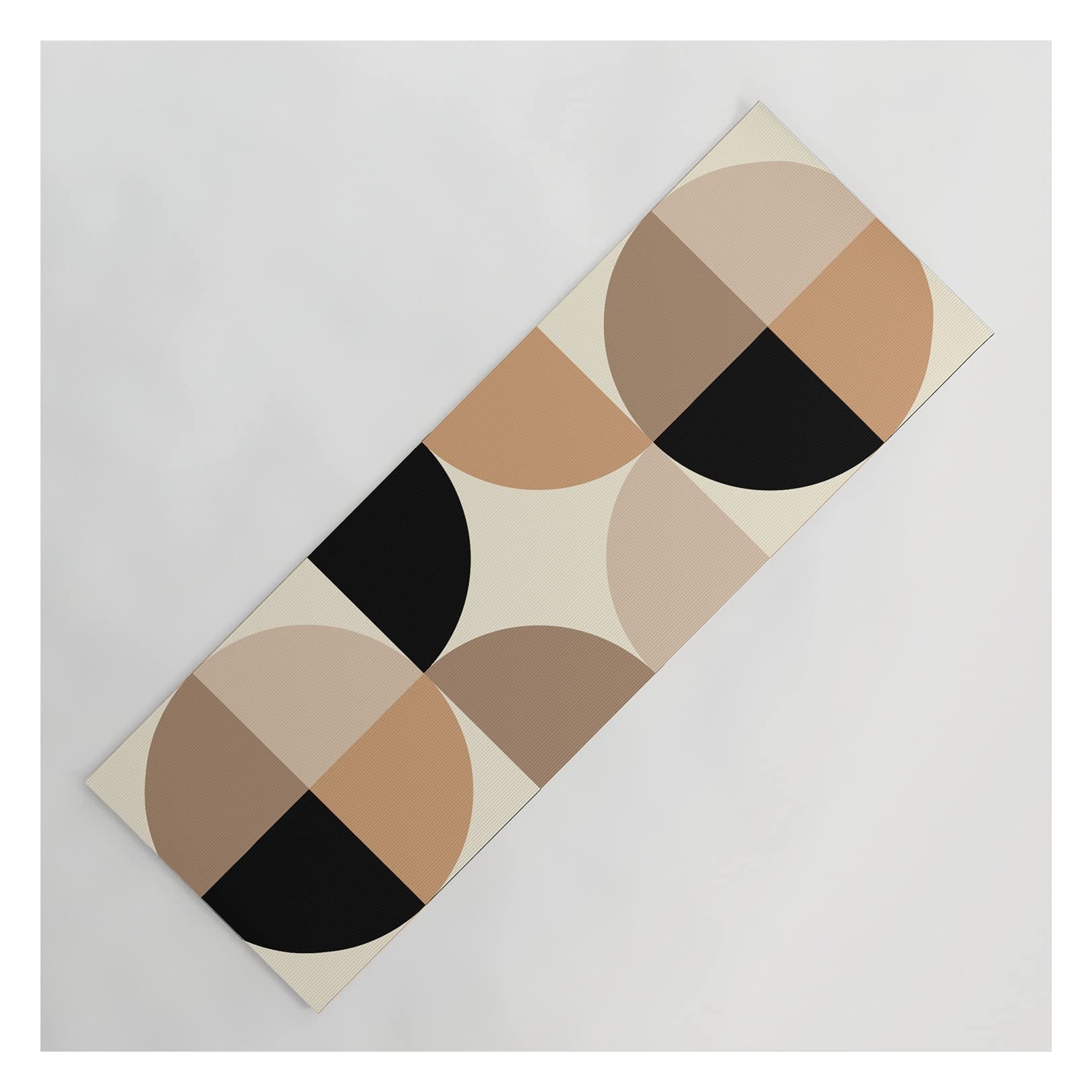 Tony Magner Design Mid Century Modern Geometric Pattern Yoga Mat - 439 Black Brown Tan Beige Non-Slip Exercise Mat for Yoga, Pilates & Home Workouts