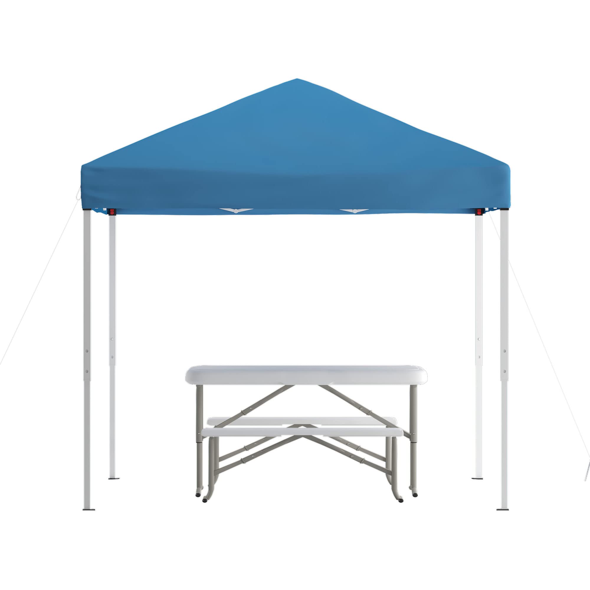 Flash Furniture Kramer 8'x8' Blue Pop Up Canopy Tent with Carry Bag & Folding Bench Set - Portable Outdoor Shelter for Tailgating, Camping, Beach Parties, Picnics, and Outdoor Events