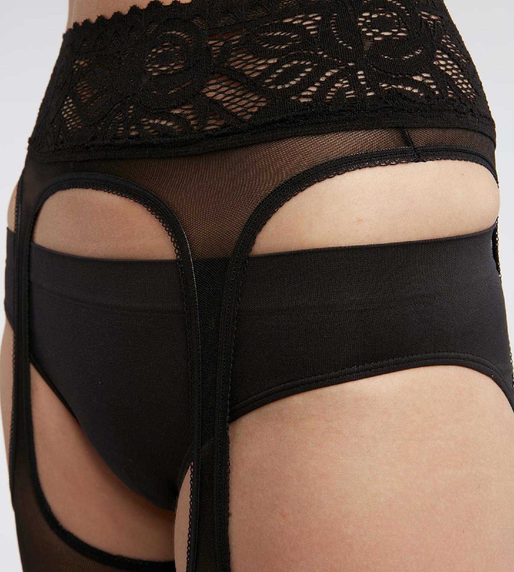Black Lace and Mesh Suspender Effect Women's Tights - Sexy & Elegant for Date Night, Cosplay, and Lingerie Fashion